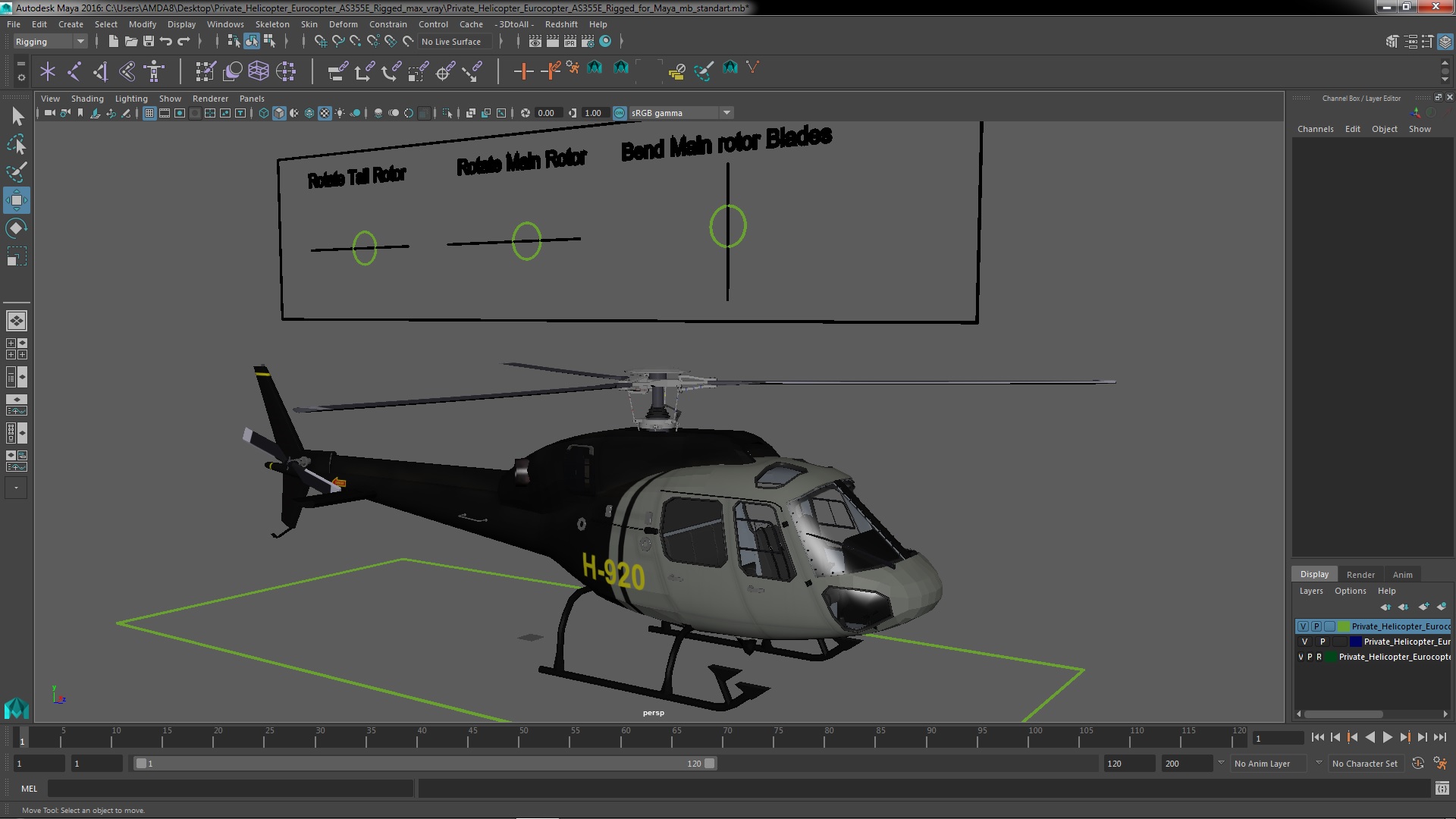 Private Helicopter Eurocopter AS355E Rigged for Maya 3D