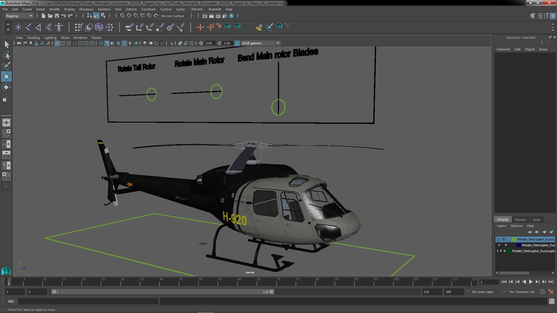 Private Helicopter Eurocopter AS355E Rigged for Maya 3D