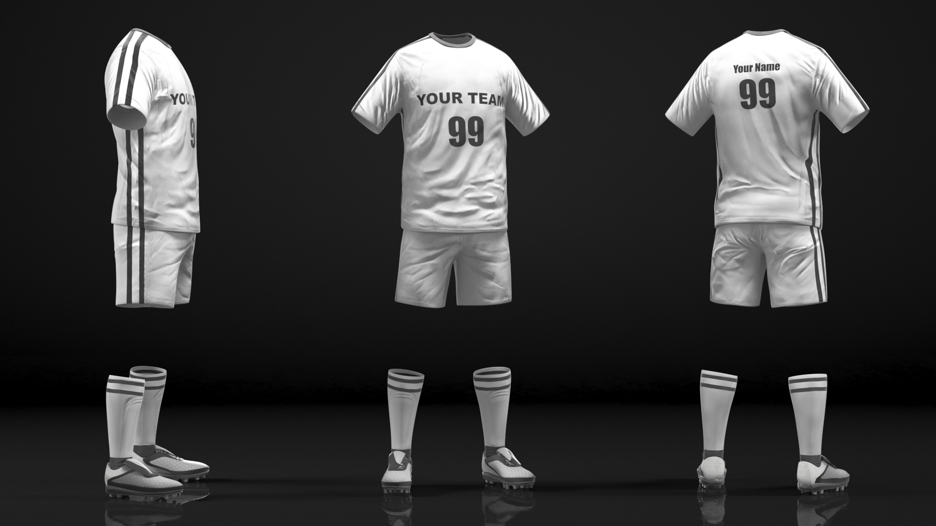 3D model Soccer Uniform White Your Team