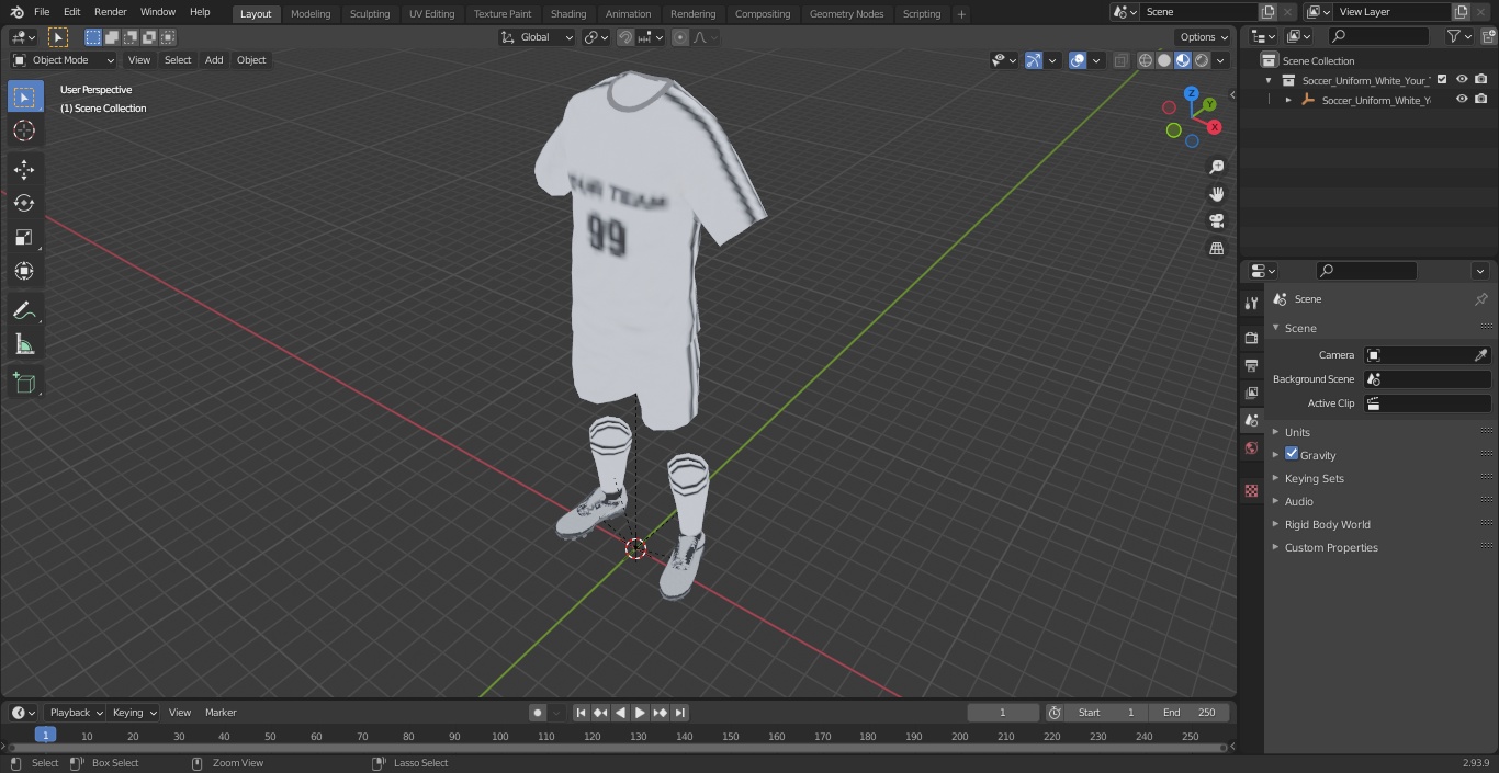 3D model Soccer Uniform White Your Team