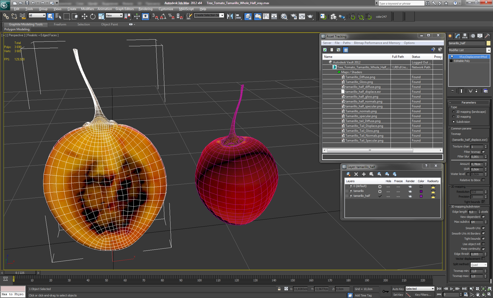 Tree Tomato Tamarillo Whole Half 3D