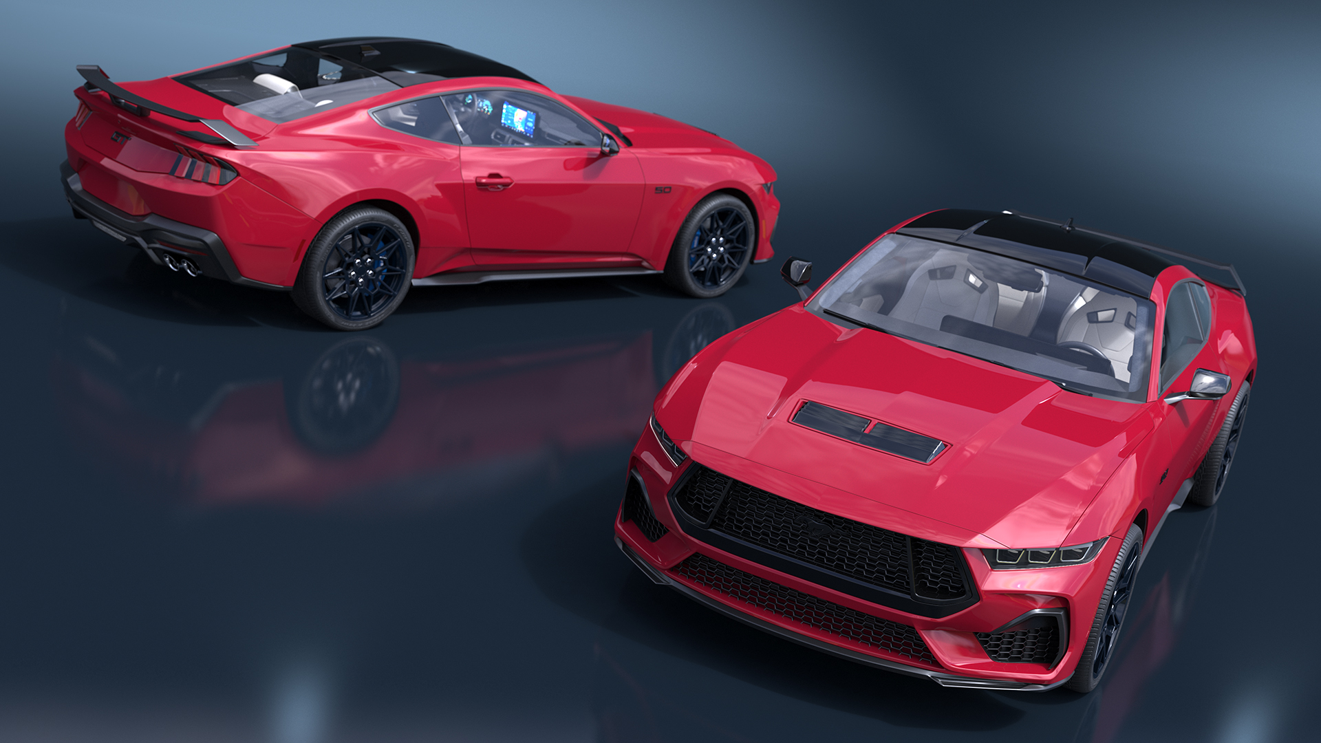 3D Ford Mustang 2024 Red Rigged model