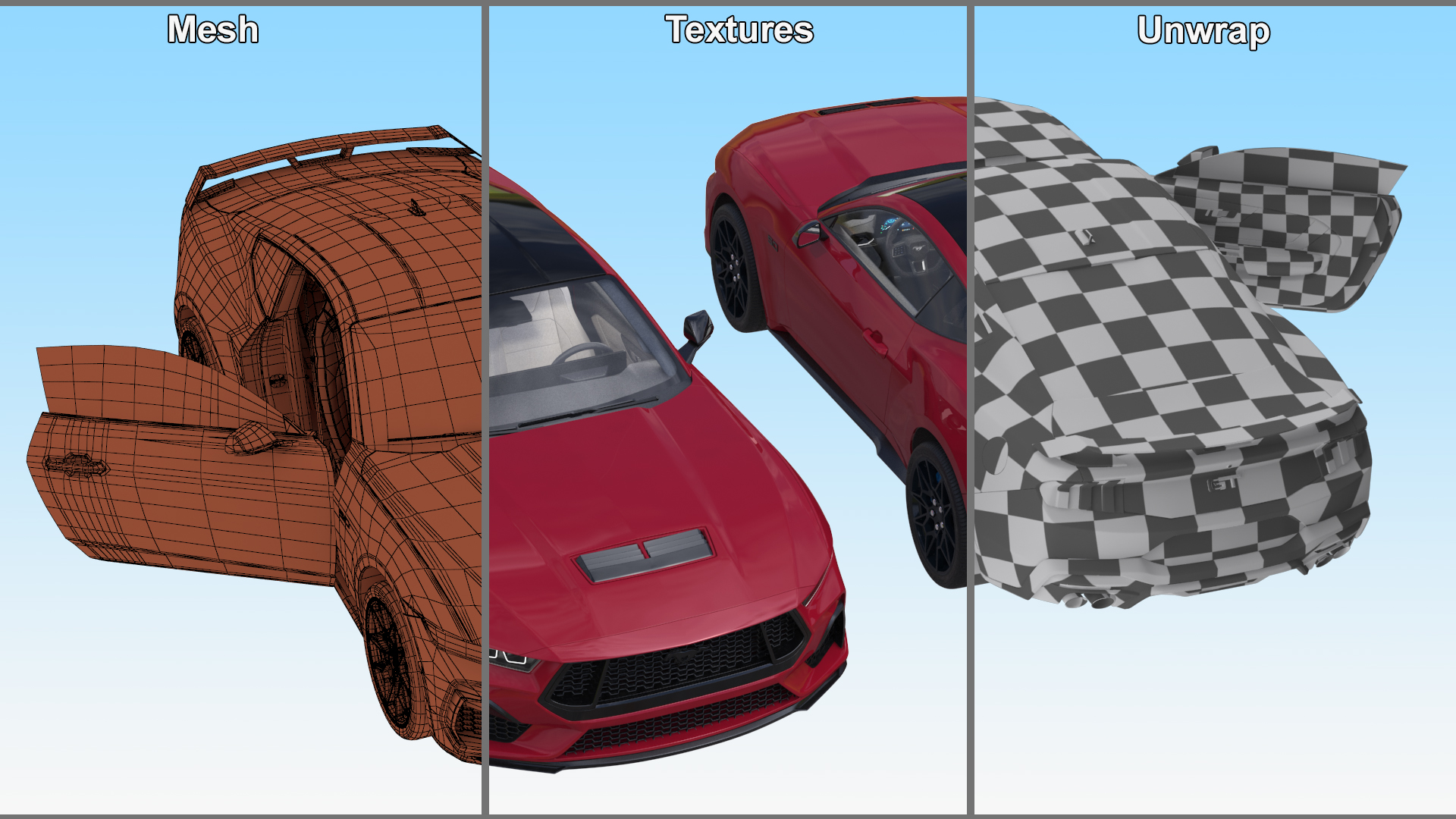 3D Ford Mustang 2024 Red Rigged model