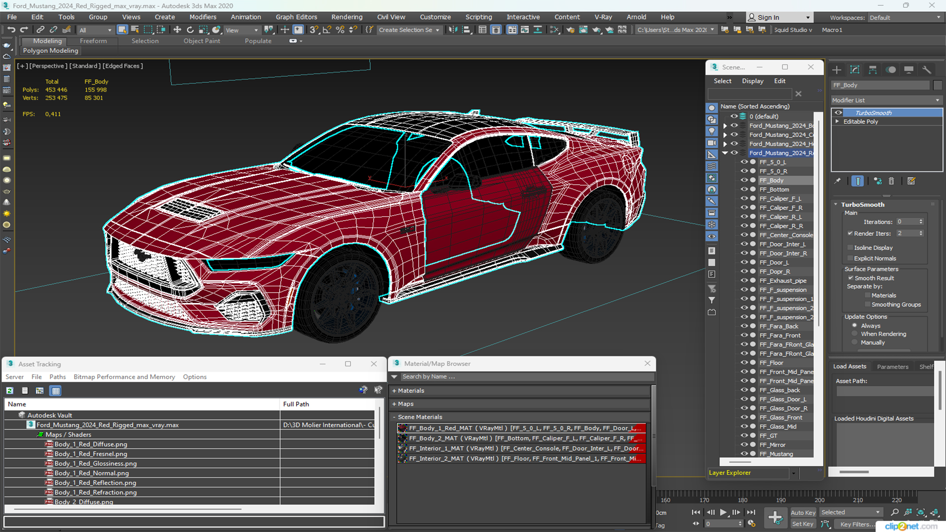 3D Ford Mustang 2024 Red Rigged model