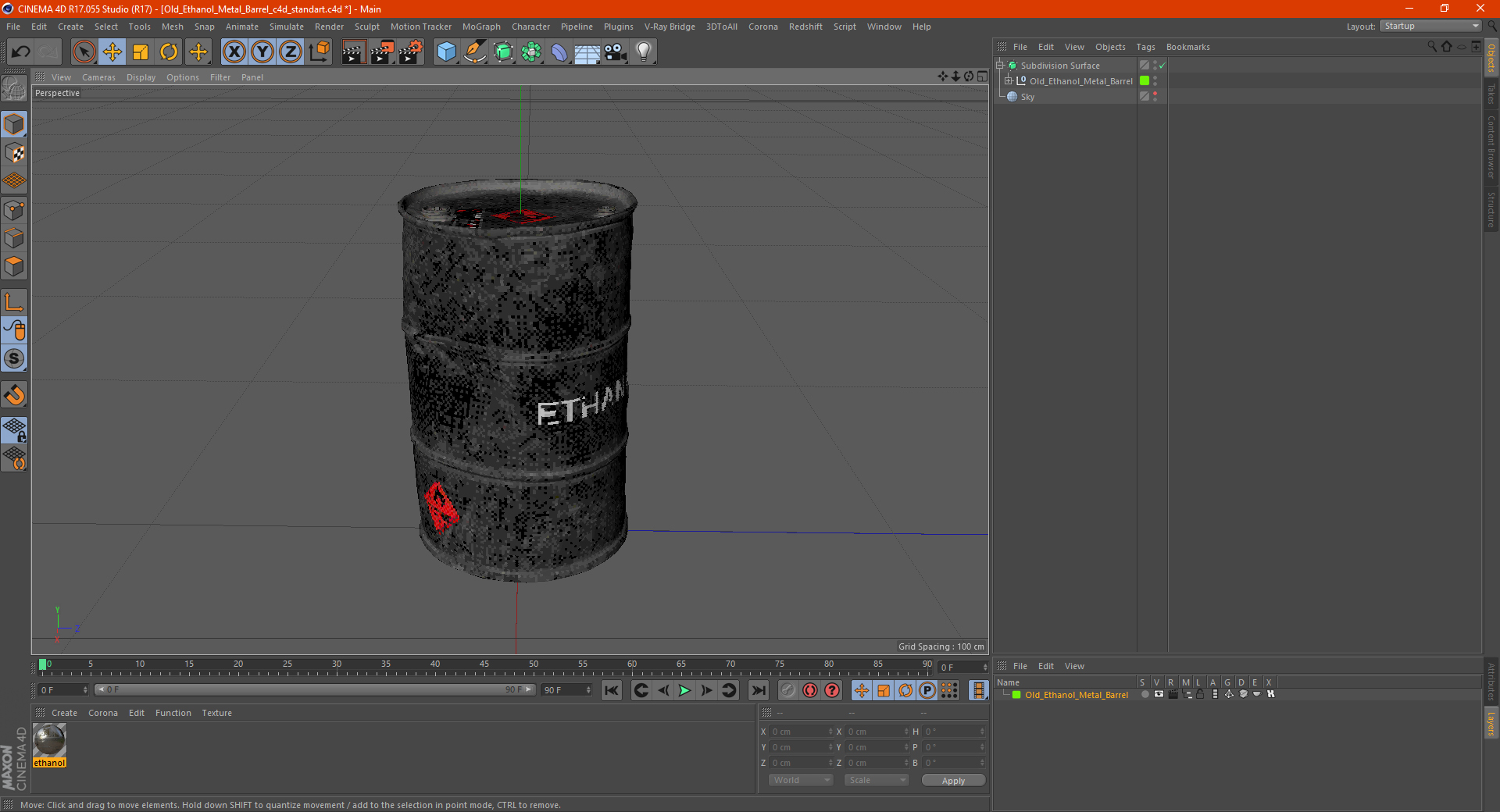 Old Ethanol Metal Barrel 3D model