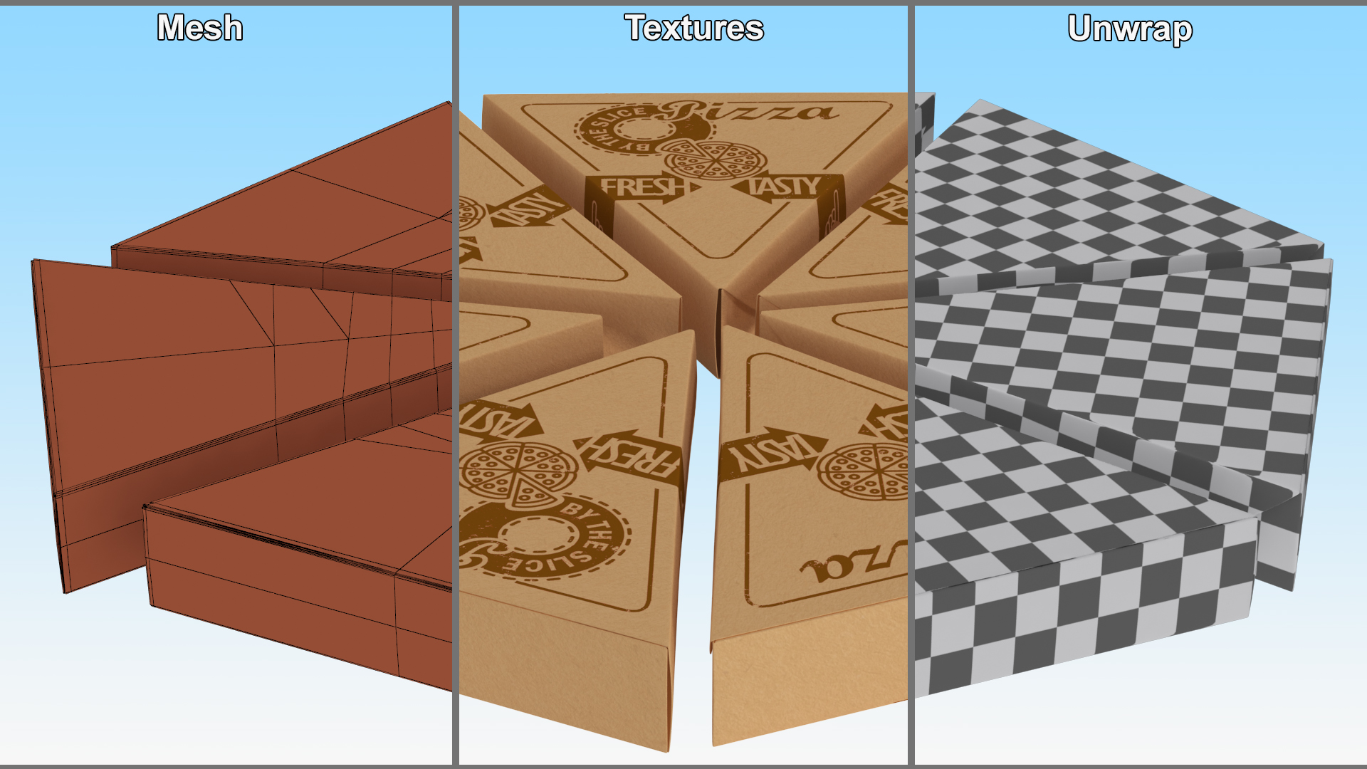 3D Round of Triangle Pizza Slice Party Boxes