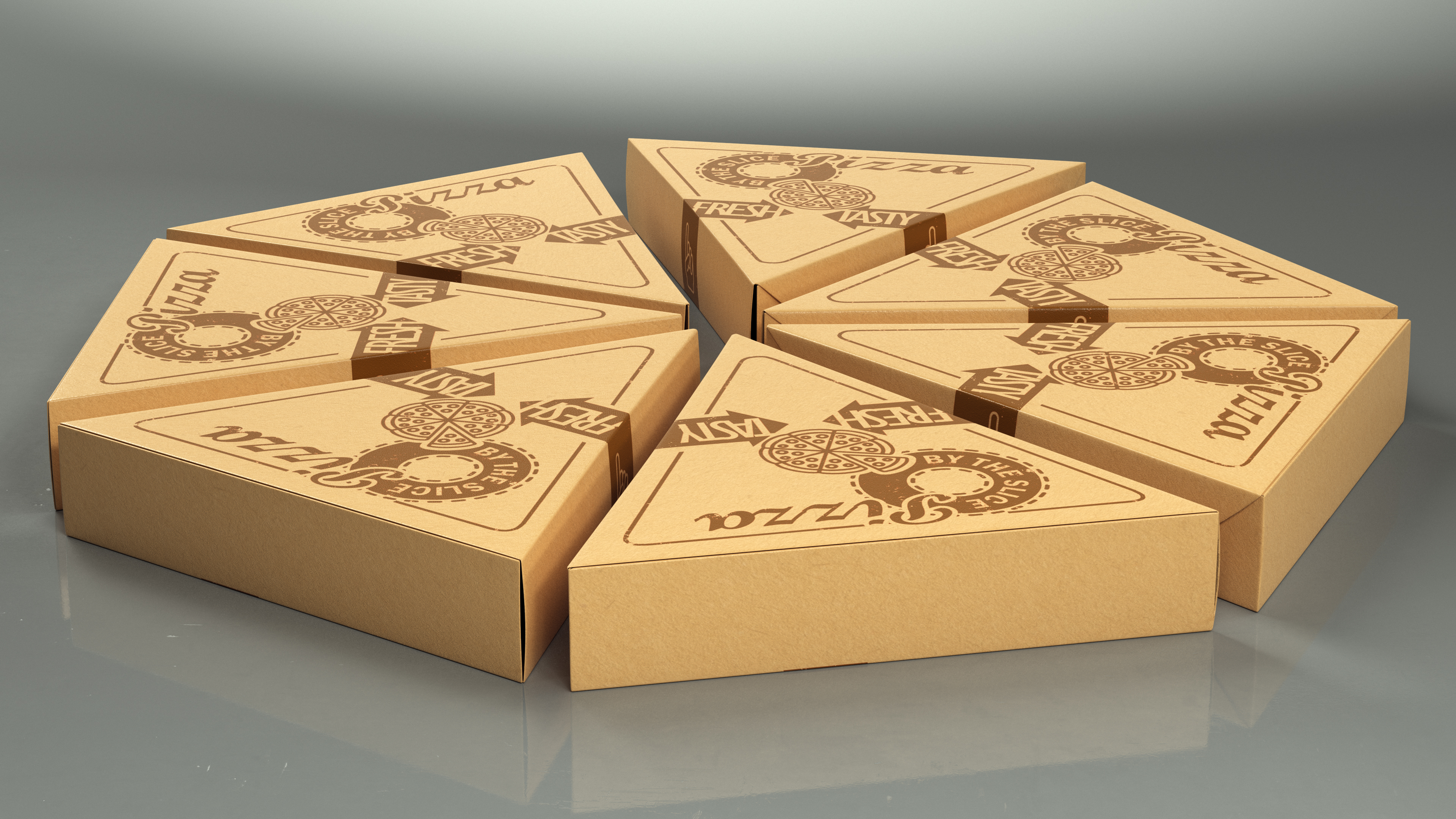 3D Round of Triangle Pizza Slice Party Boxes