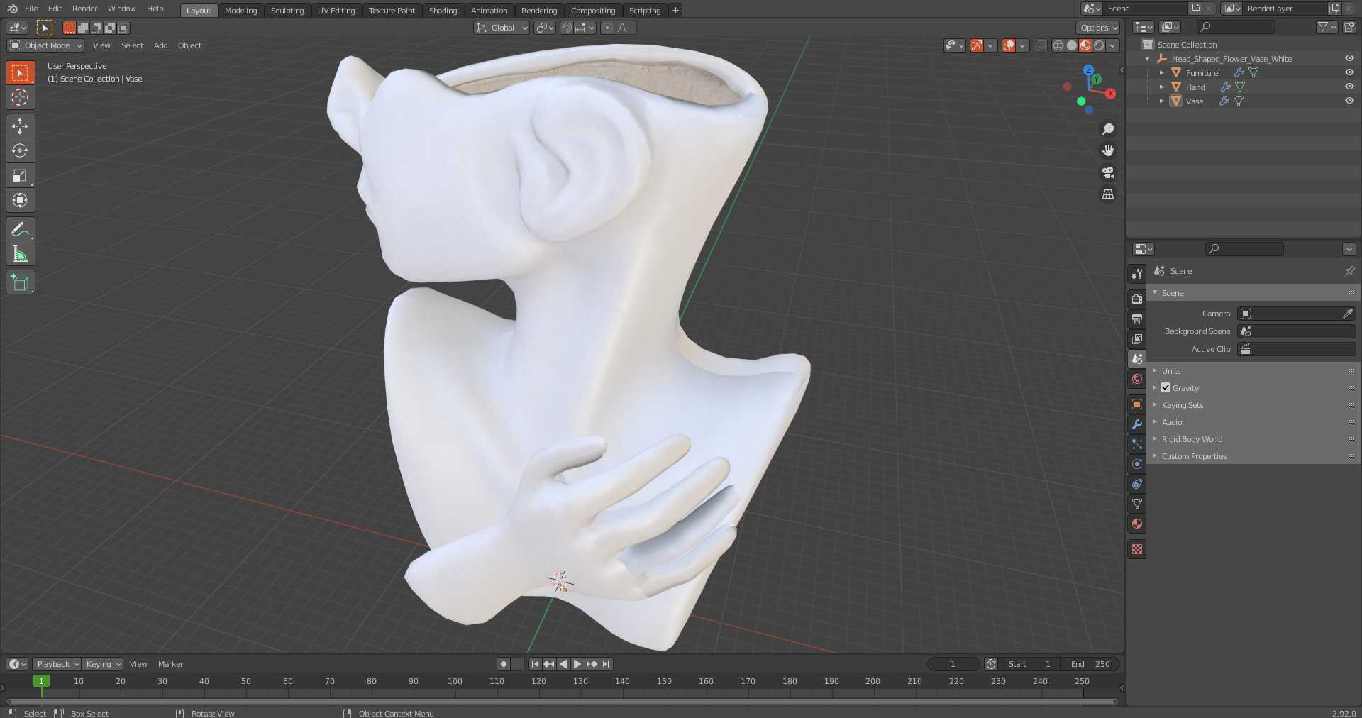 Head Shaped Flower Vase White 3D model