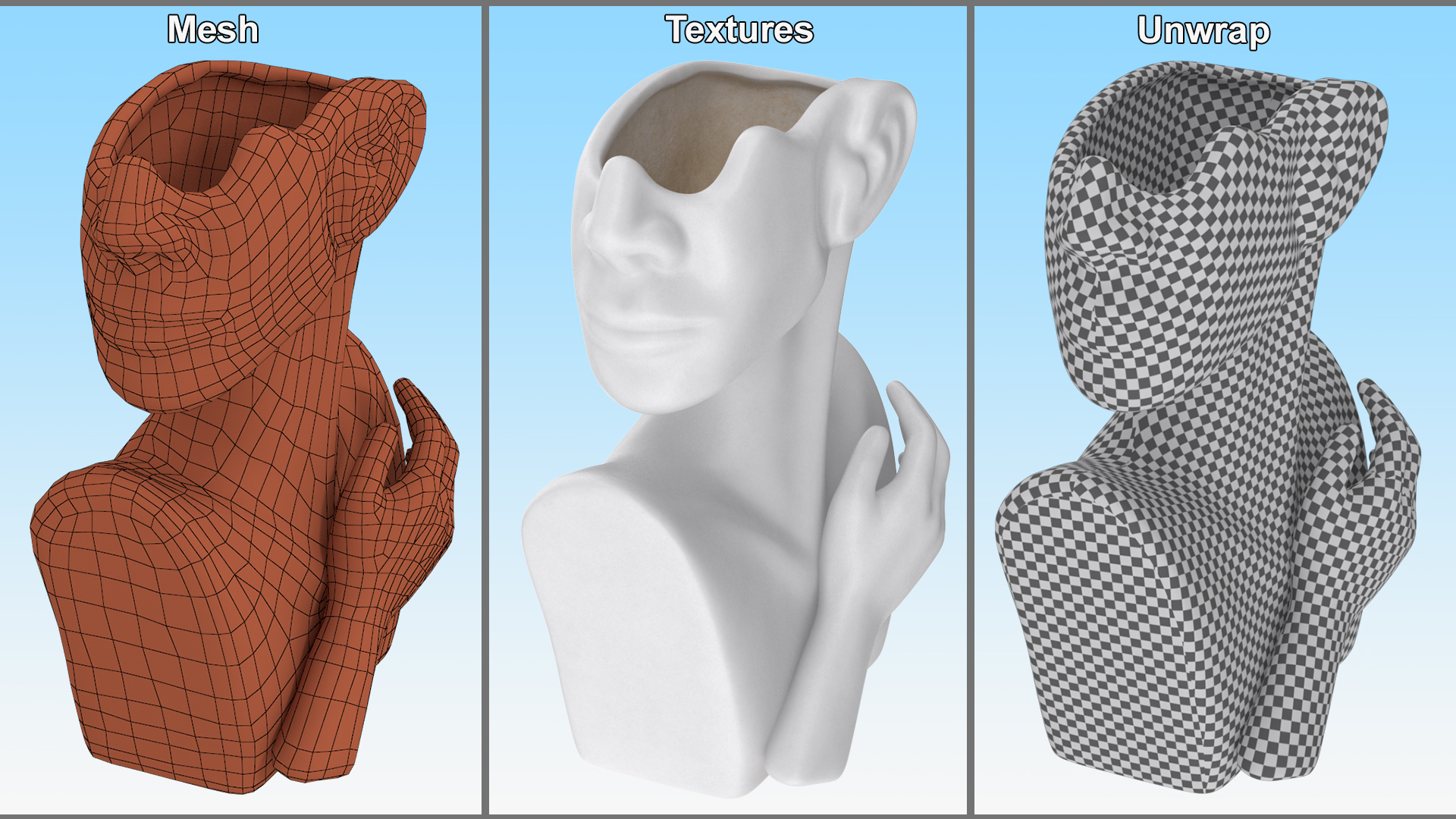 Head Shaped Flower Vase White 3D model
