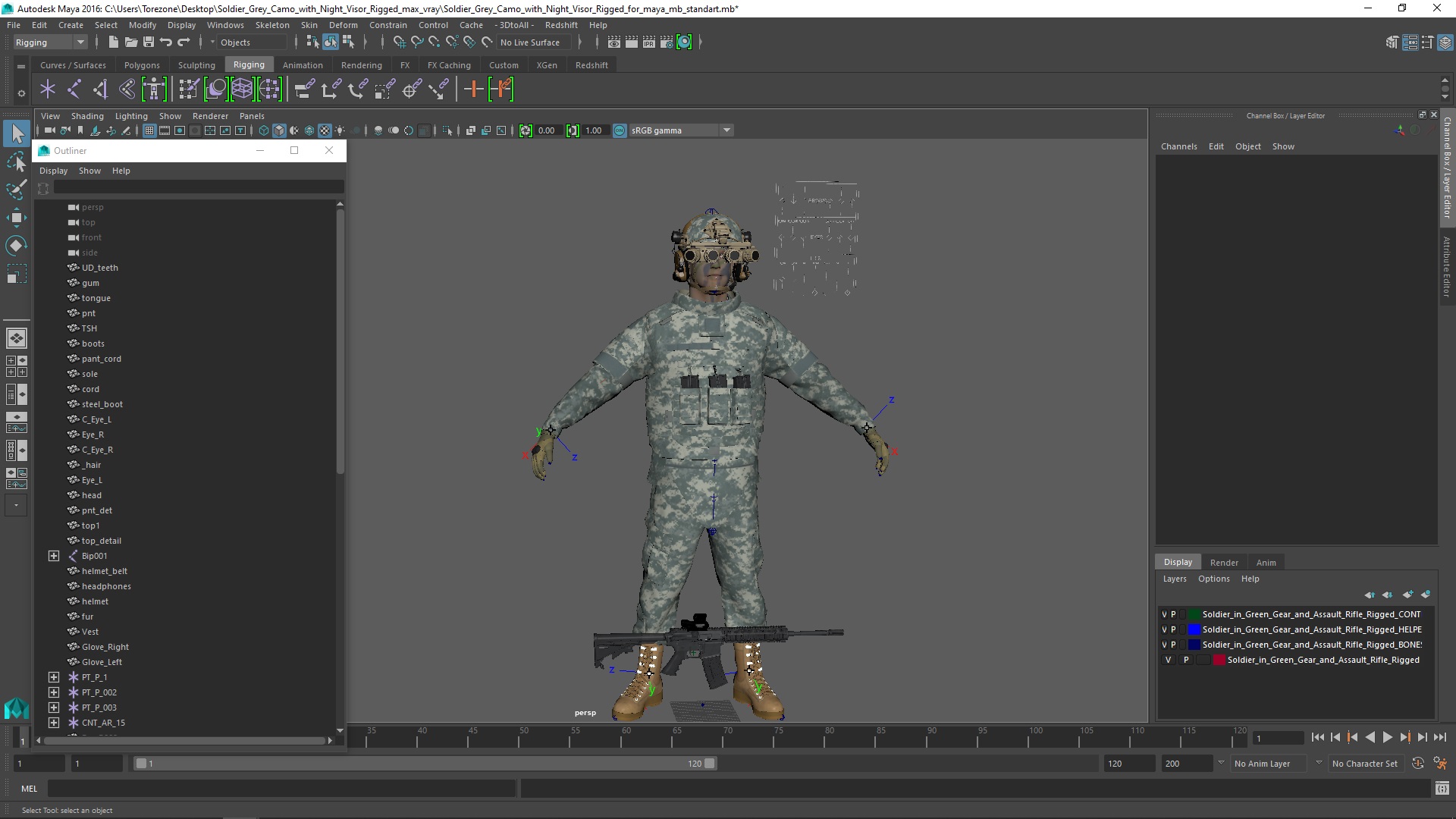3D model Soldier Grey Camo with Night Visor Rigged for Maya