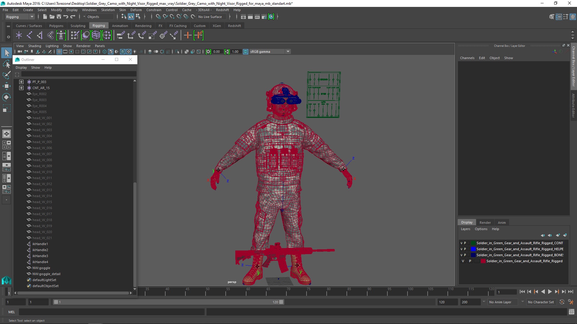 3D model Soldier Grey Camo with Night Visor Rigged for Maya