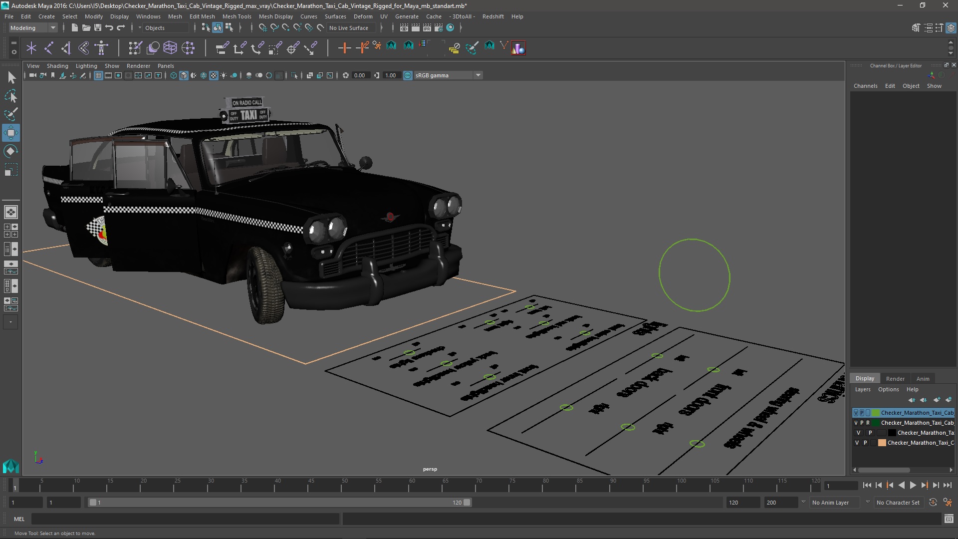 Checker Marathon Taxi Cab Vintage Rigged for Maya 3D model