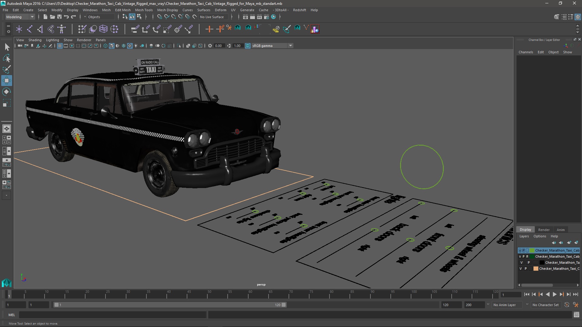 Checker Marathon Taxi Cab Vintage Rigged for Maya 3D model