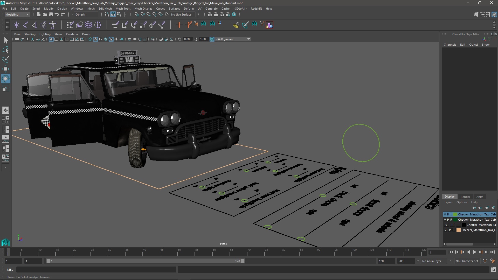 Checker Marathon Taxi Cab Vintage Rigged for Maya 3D model