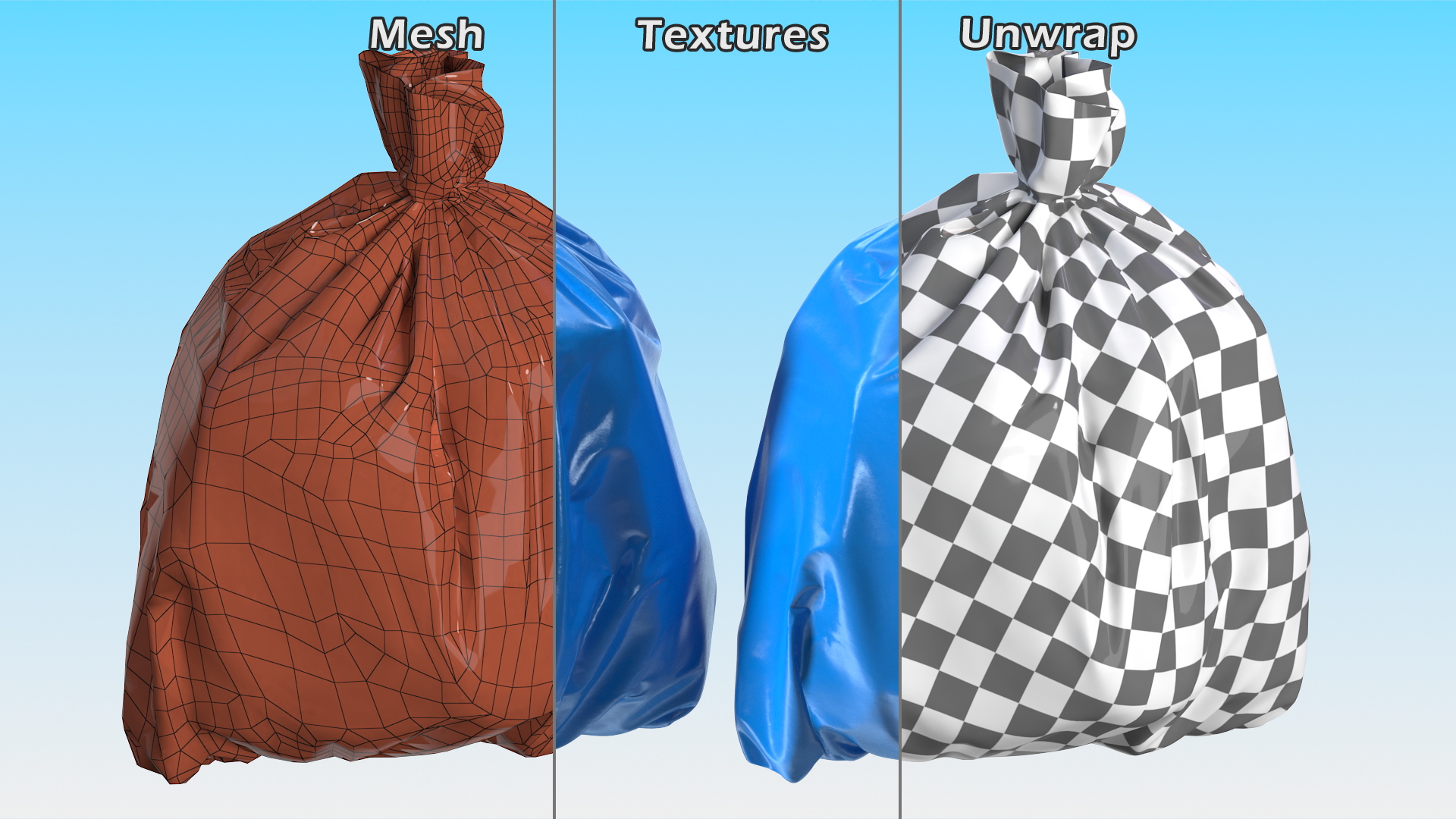 Tied Closed Blue Rubbish Bag Small 3D model