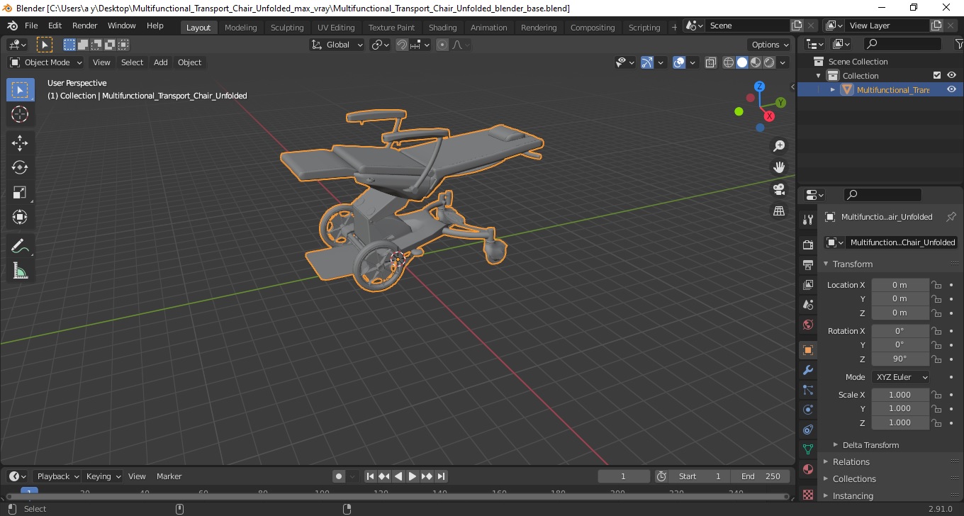 3D model Multifunctional Transport Chair Unfolded