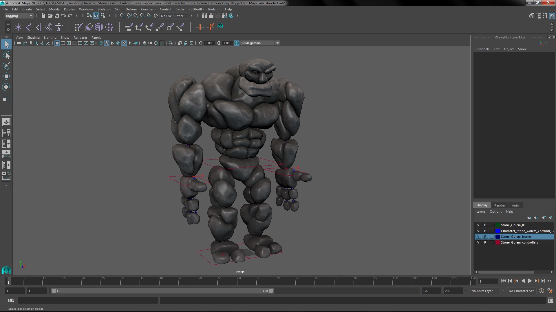 3D model Character Stone Golem Cartoon Gray Rigged for Maya