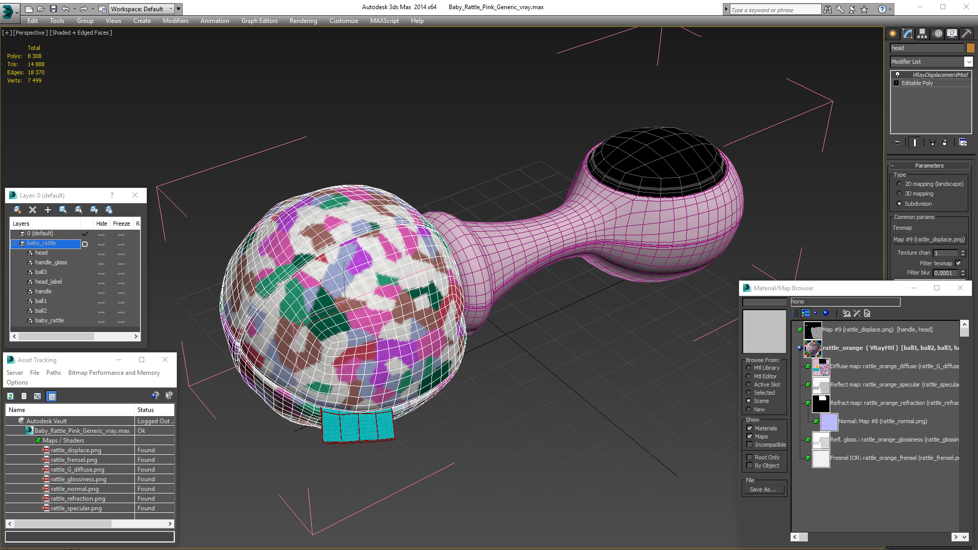 Baby Rattle Pink Generic 3D model