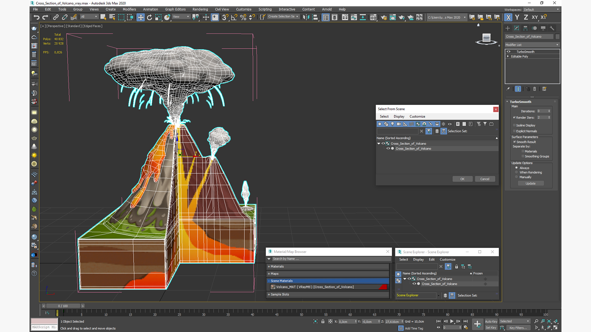 Cross Section of Volcano 3D model