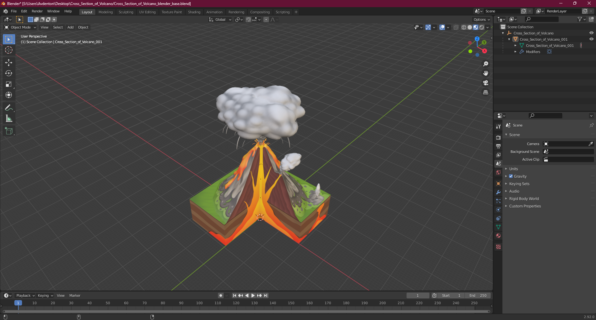 Cross Section of Volcano 3D model