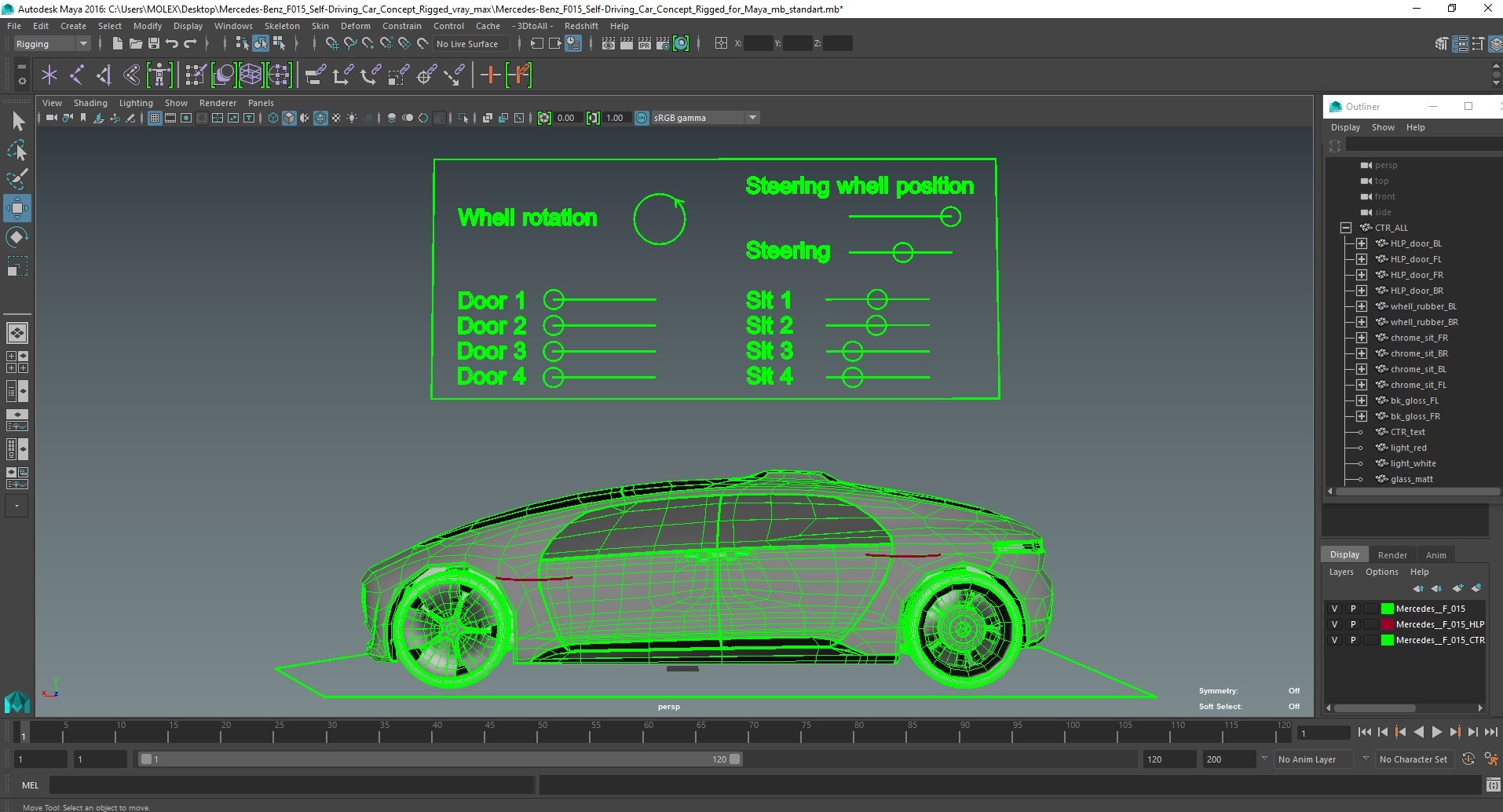 Mercedes Benz F015 Self Driving Car Concept Rigged for Maya 3D model