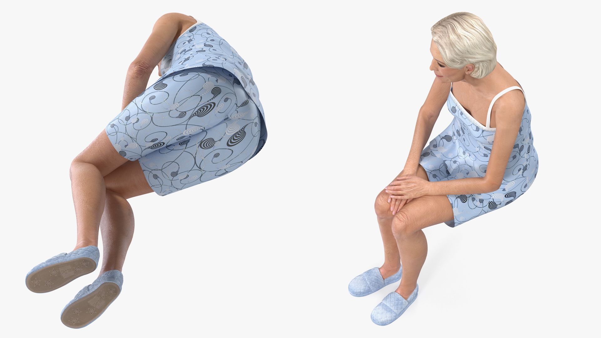 3D Elderly Woman in Sleepwear Siting Pose model