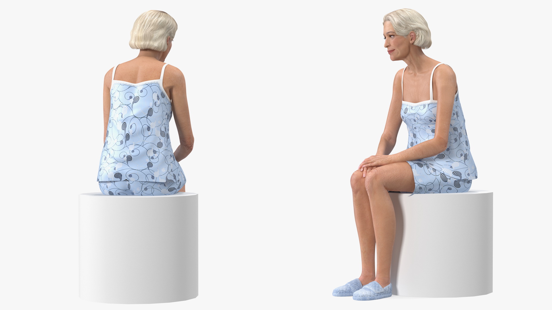 3D Elderly Woman in Sleepwear Siting Pose model