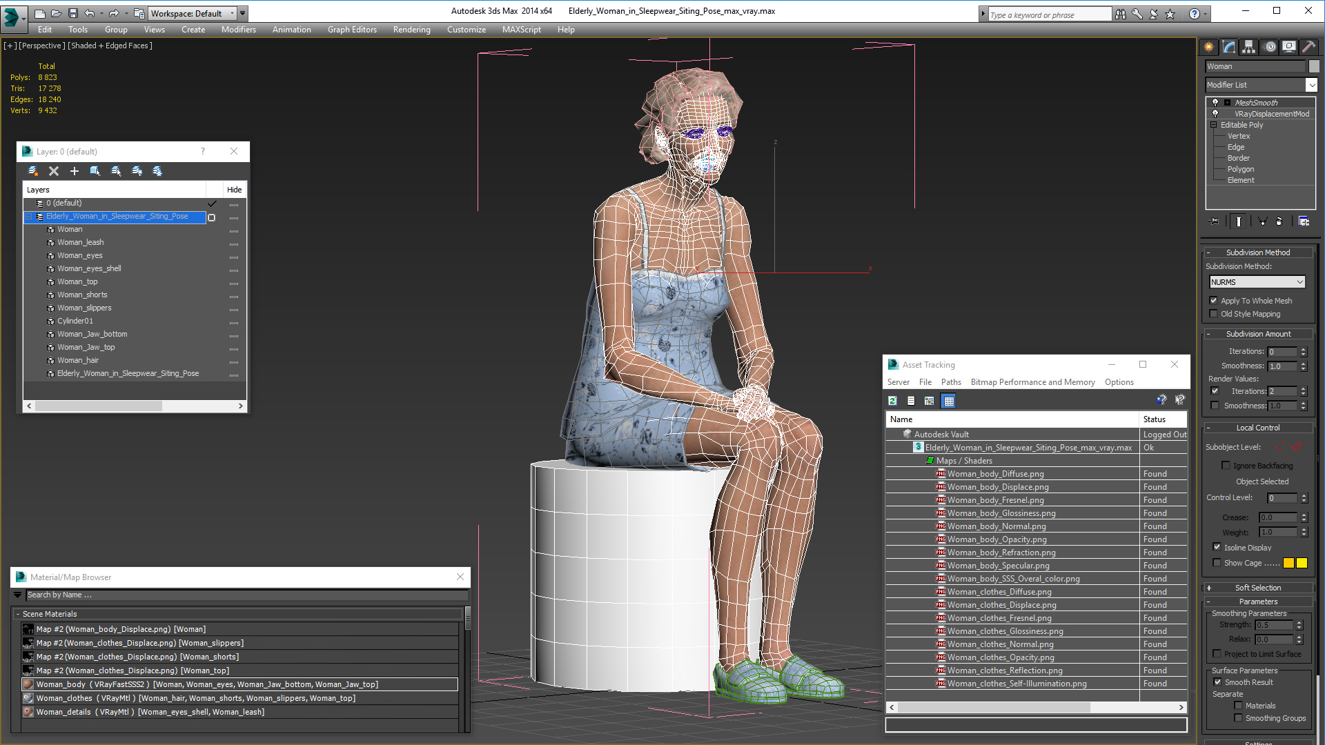 3D Elderly Woman in Sleepwear Siting Pose model
