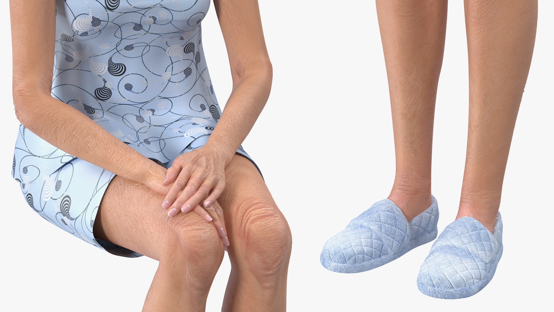 3D Elderly Woman in Sleepwear Siting Pose model