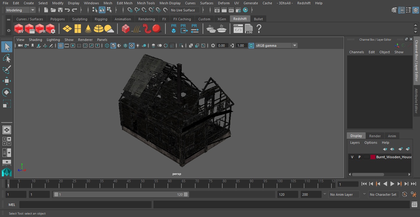 Burnt Wooden House Brown 3D model