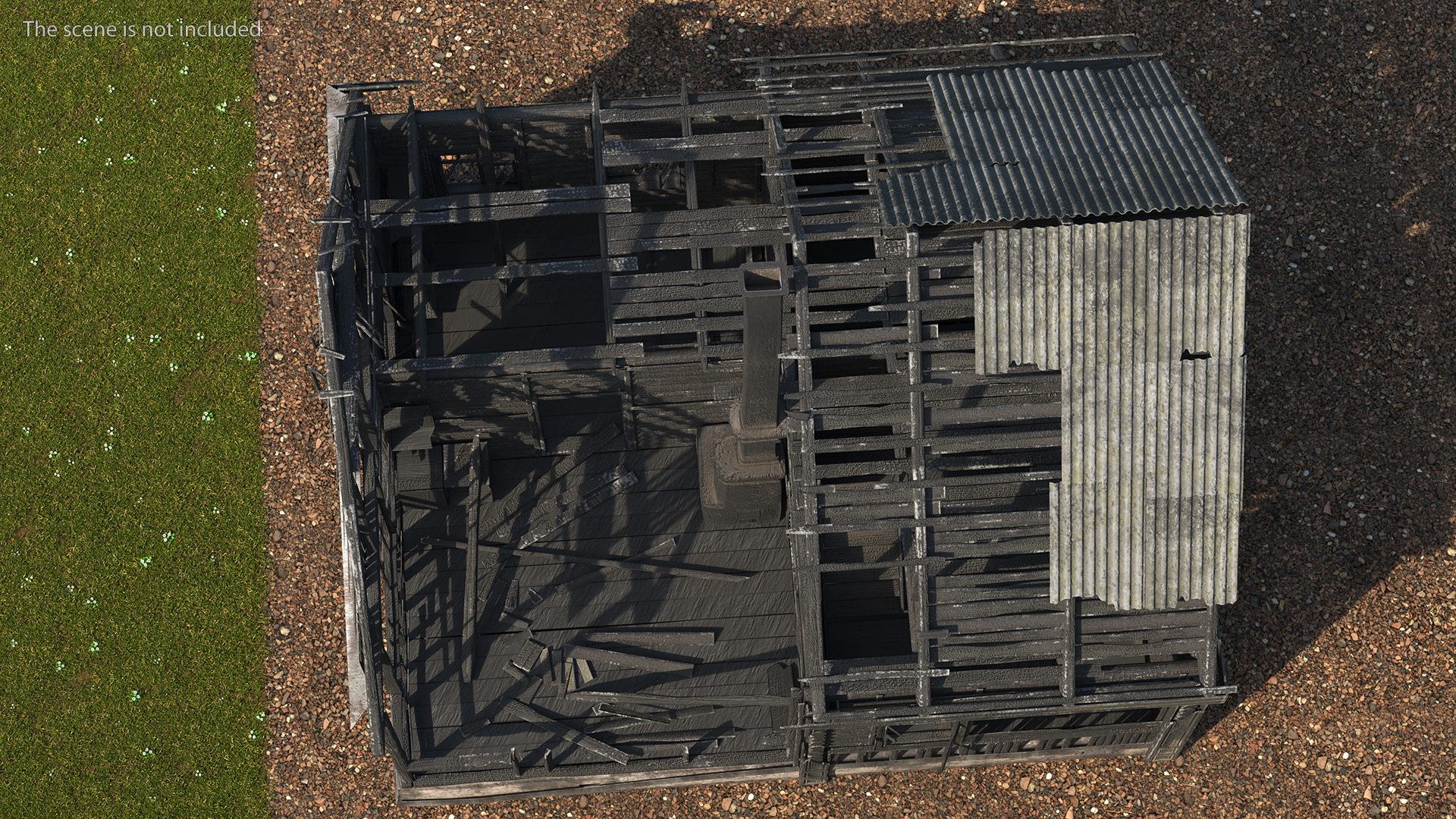 Burnt Wooden House Brown 3D model