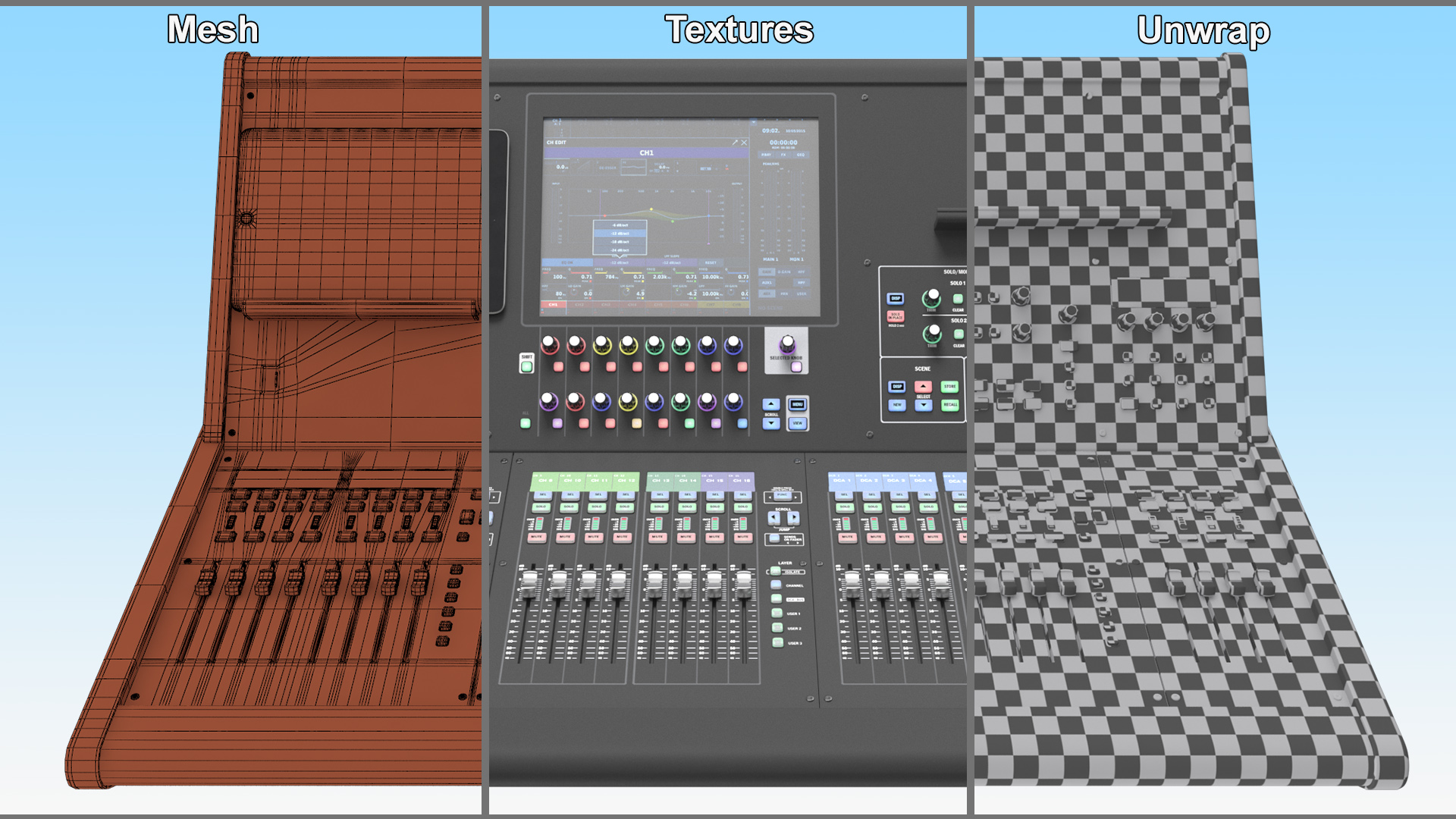 Live Mixing Console Grey Lights On 3D model