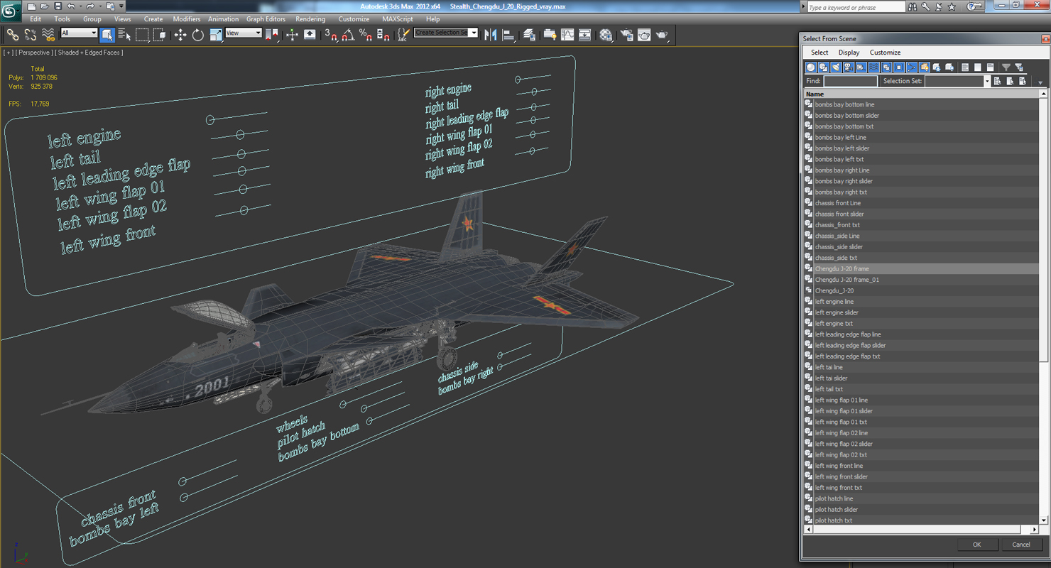 Stealth Chengdu J 20 Rigged 3D