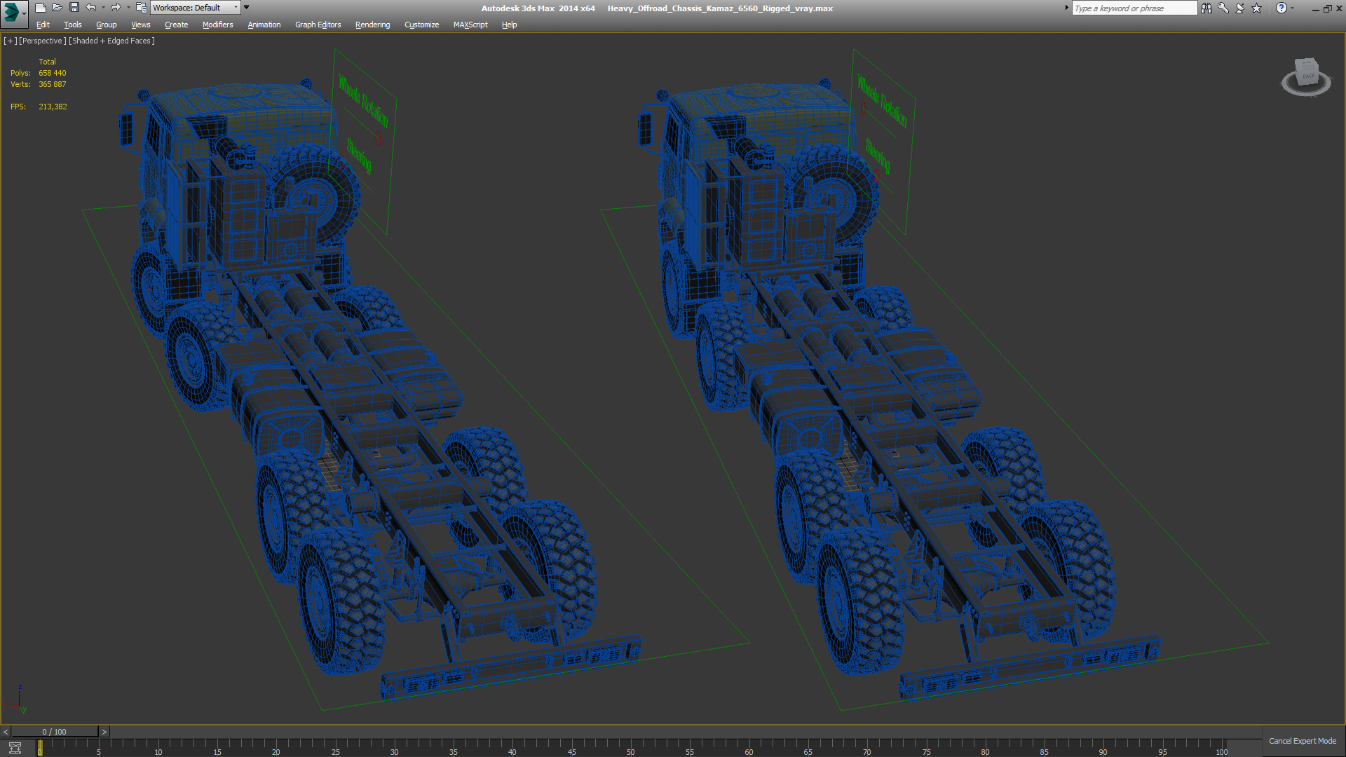 Heavy Offroad Chassis Kamaz 6560 Rigged 3D model