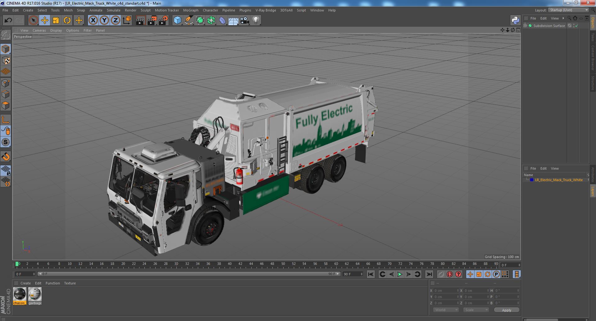 3D LR Electric Mack Truck White model