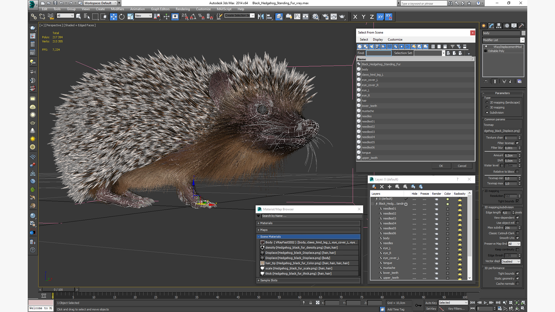 Black Hedgehog Standing Fur 3D