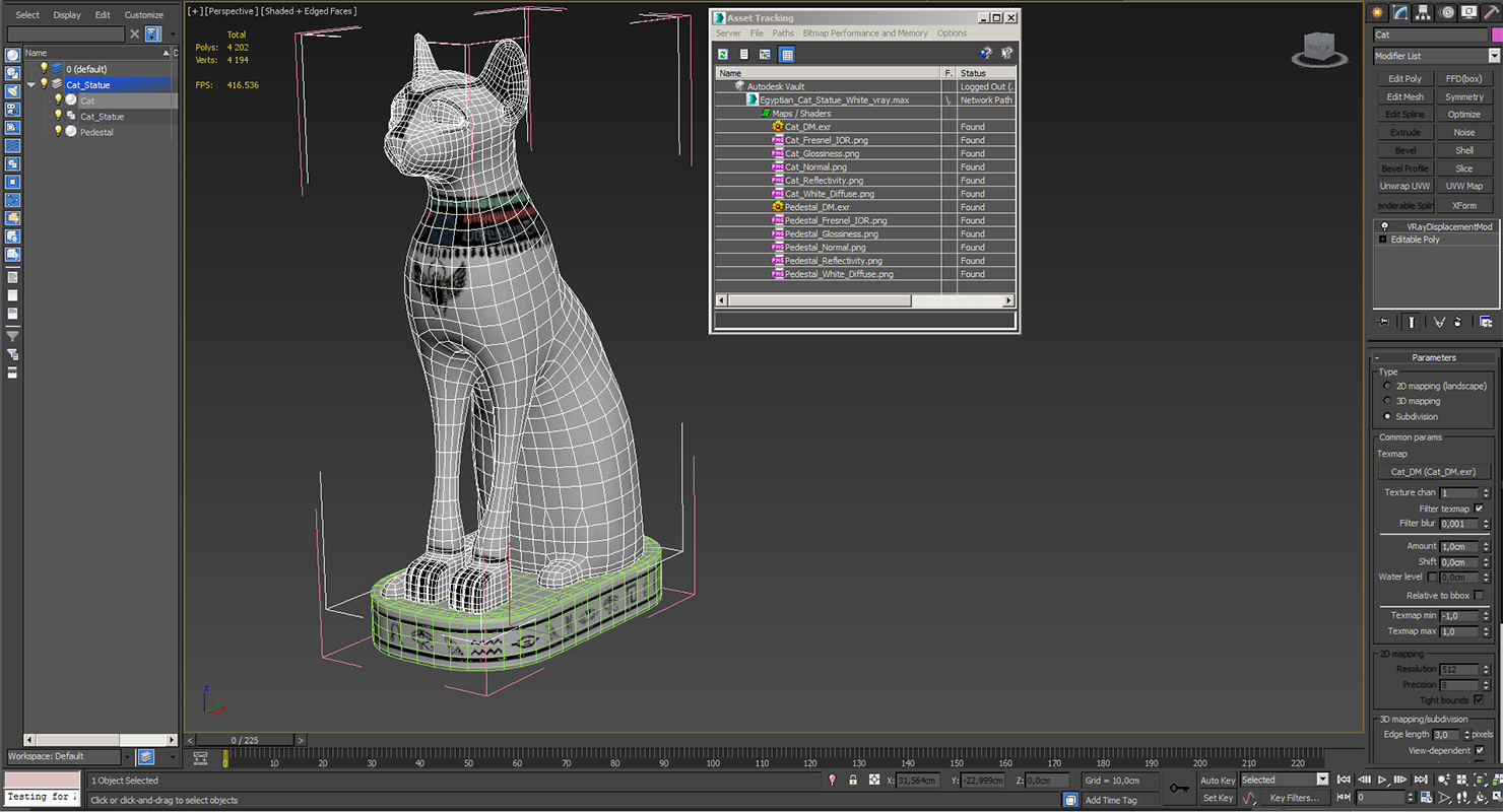 3D model Egyptian Cat Statue White