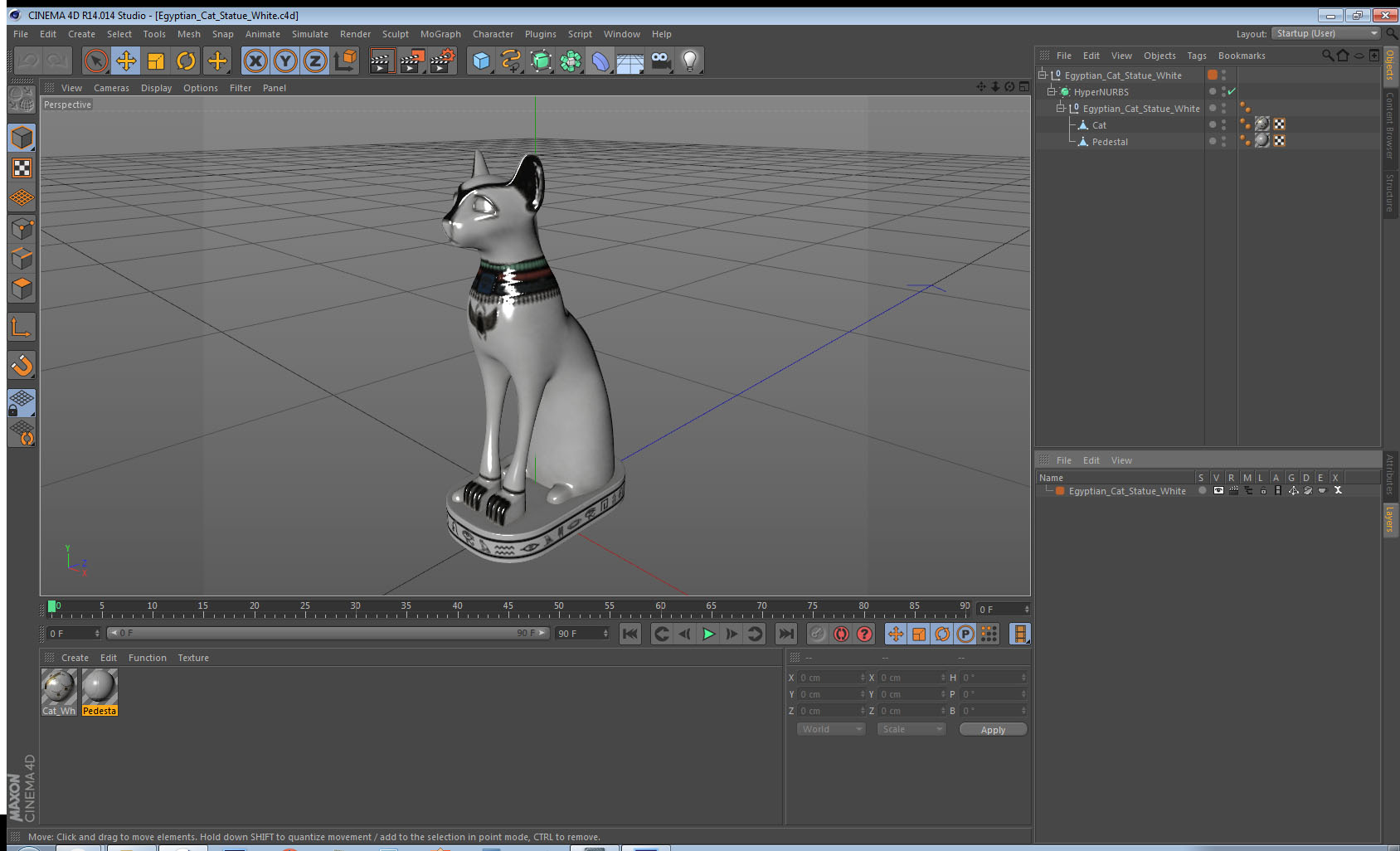 3D model Egyptian Cat Statue White
