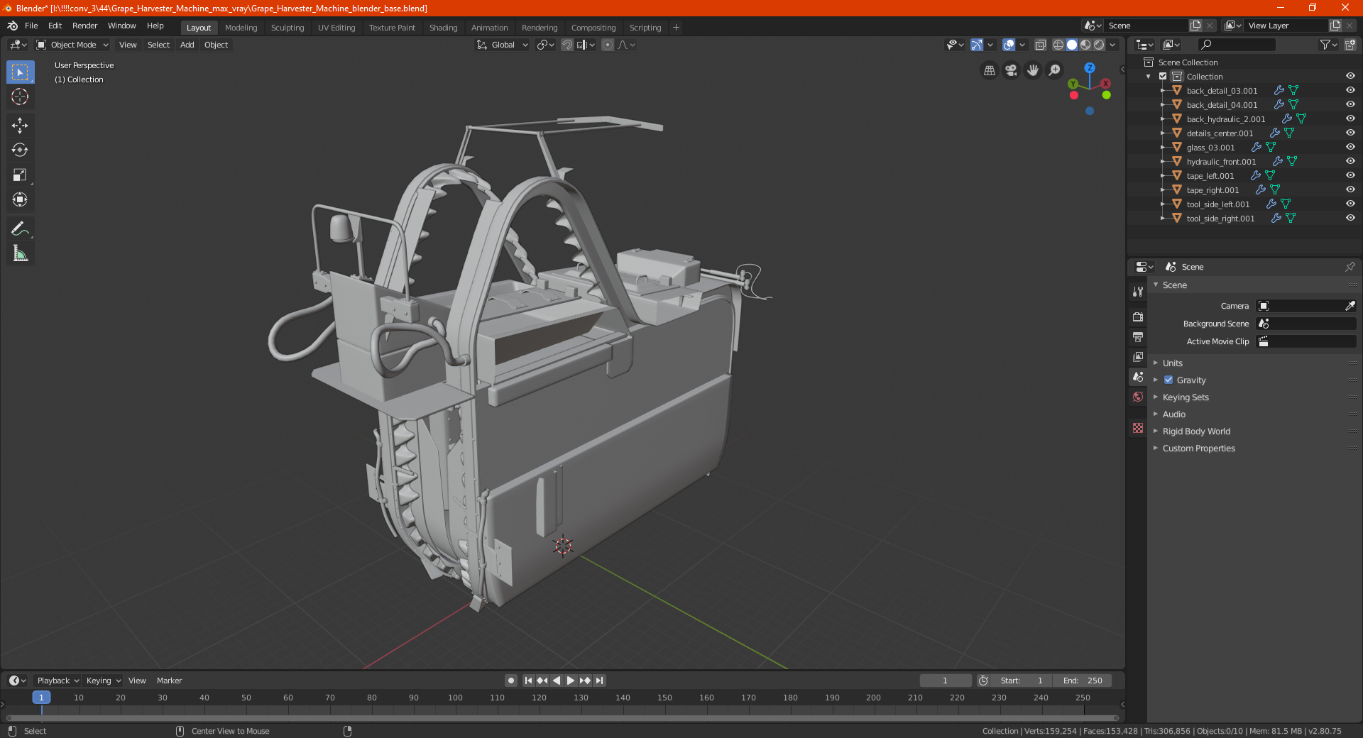 3D Grape Harvester Machine model