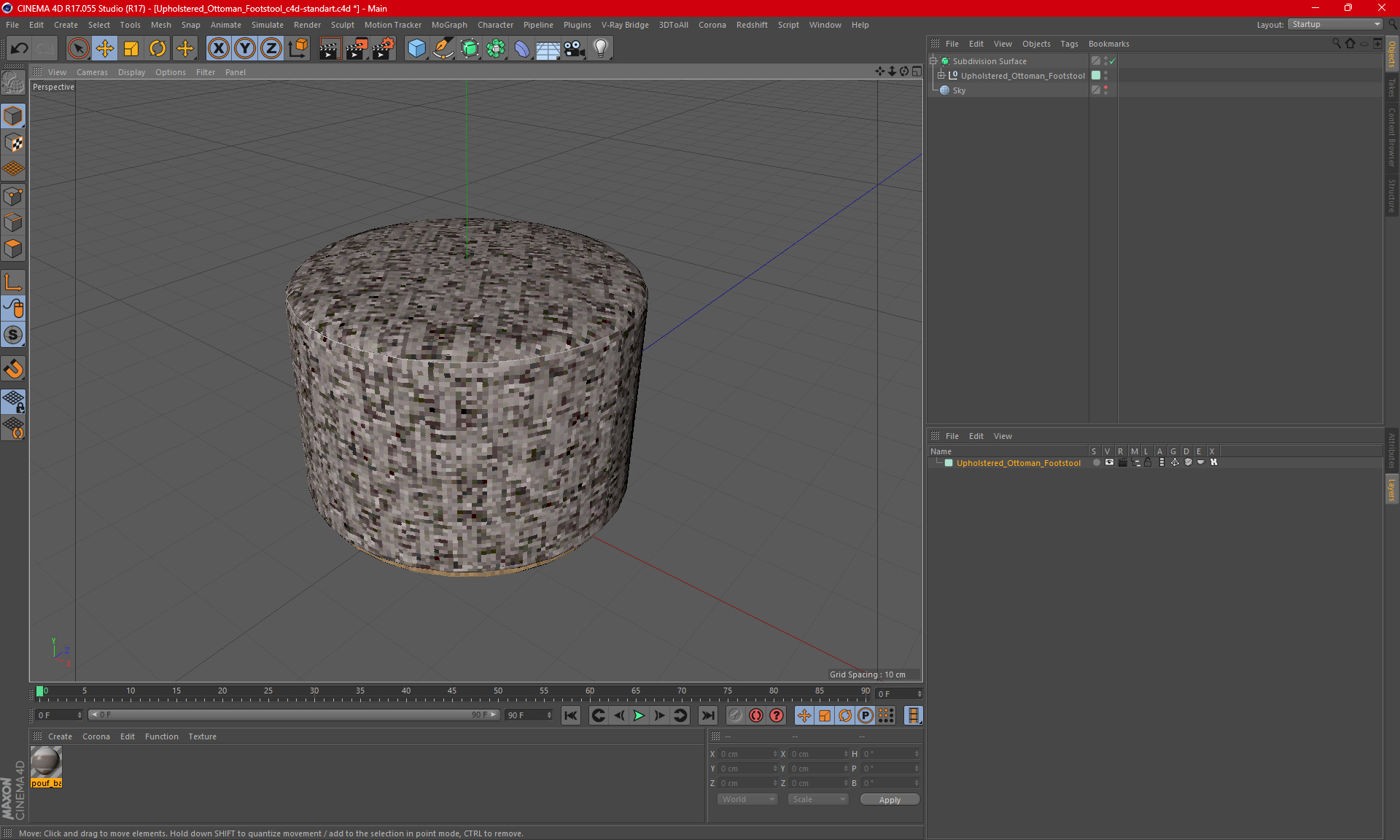 Upholstered Ottoman Footstool for 3D Print 3D