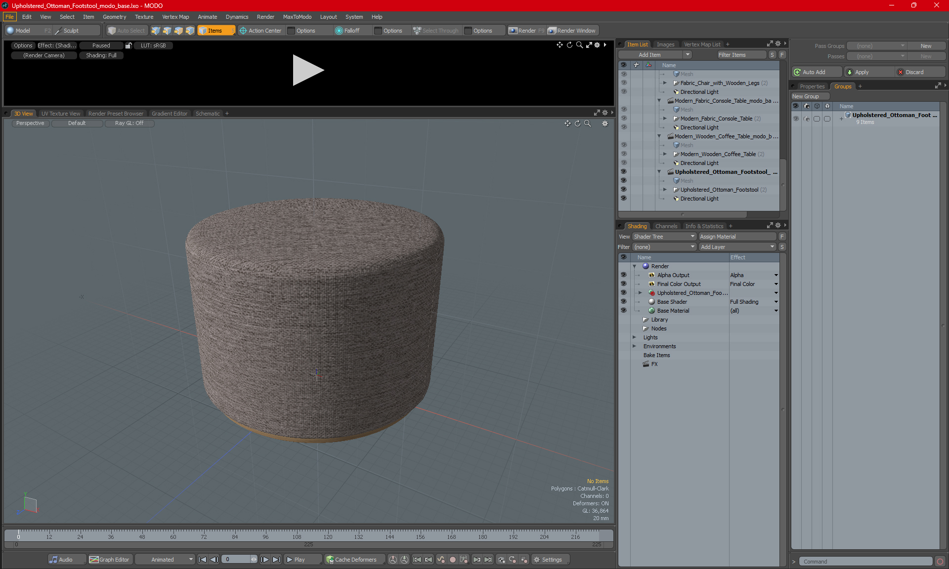 Upholstered Ottoman Footstool for 3D Print 3D