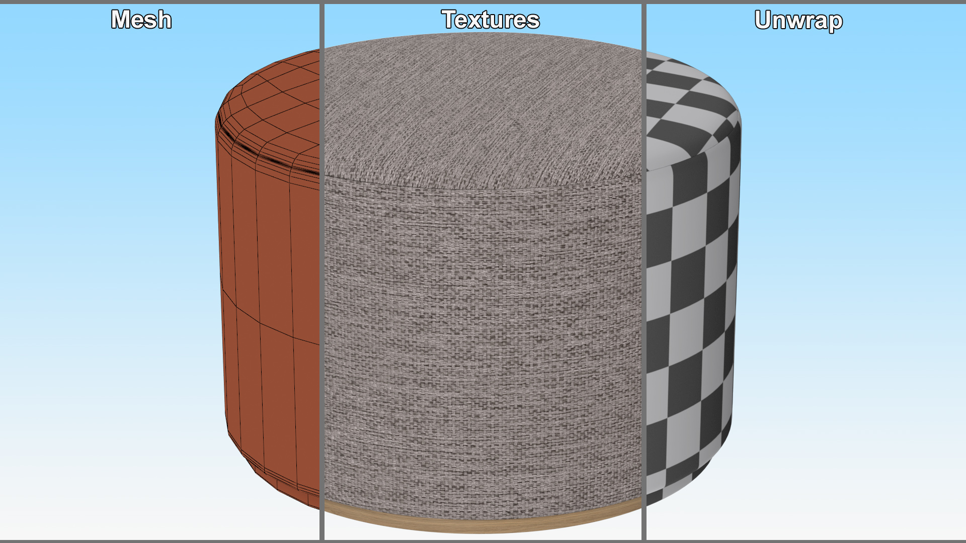 Upholstered Ottoman Footstool for 3D Print 3D