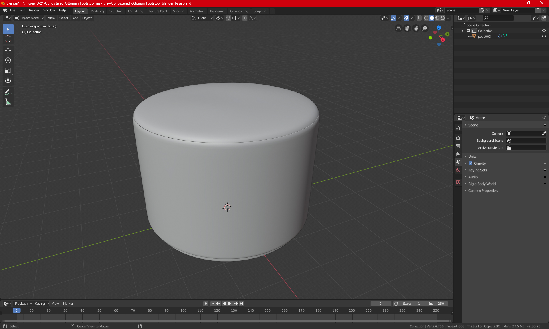Upholstered Ottoman Footstool for 3D Print 3D