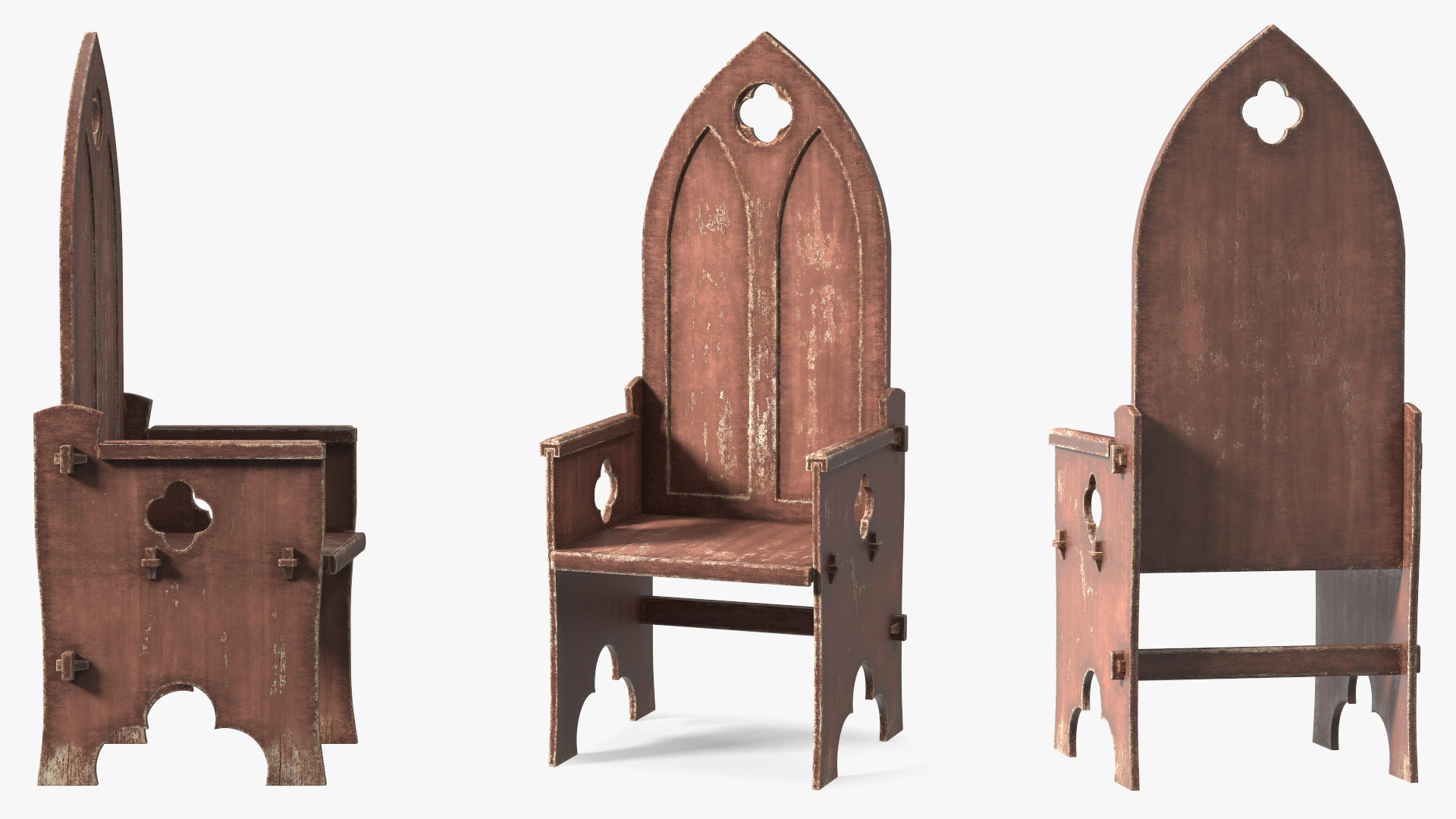 3D model Old Gothic Medieval High Back Chair