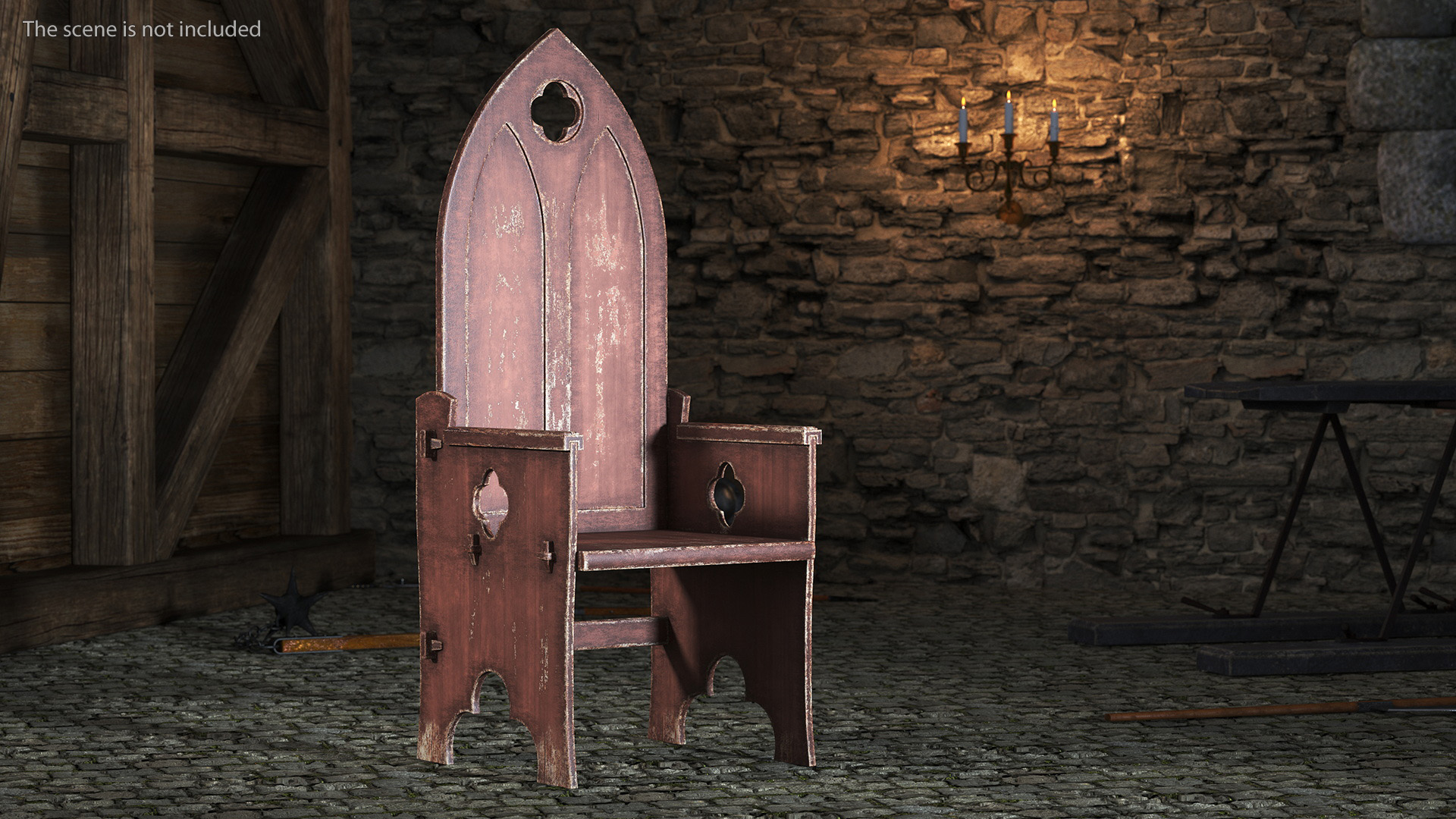 3D model Old Gothic Medieval High Back Chair