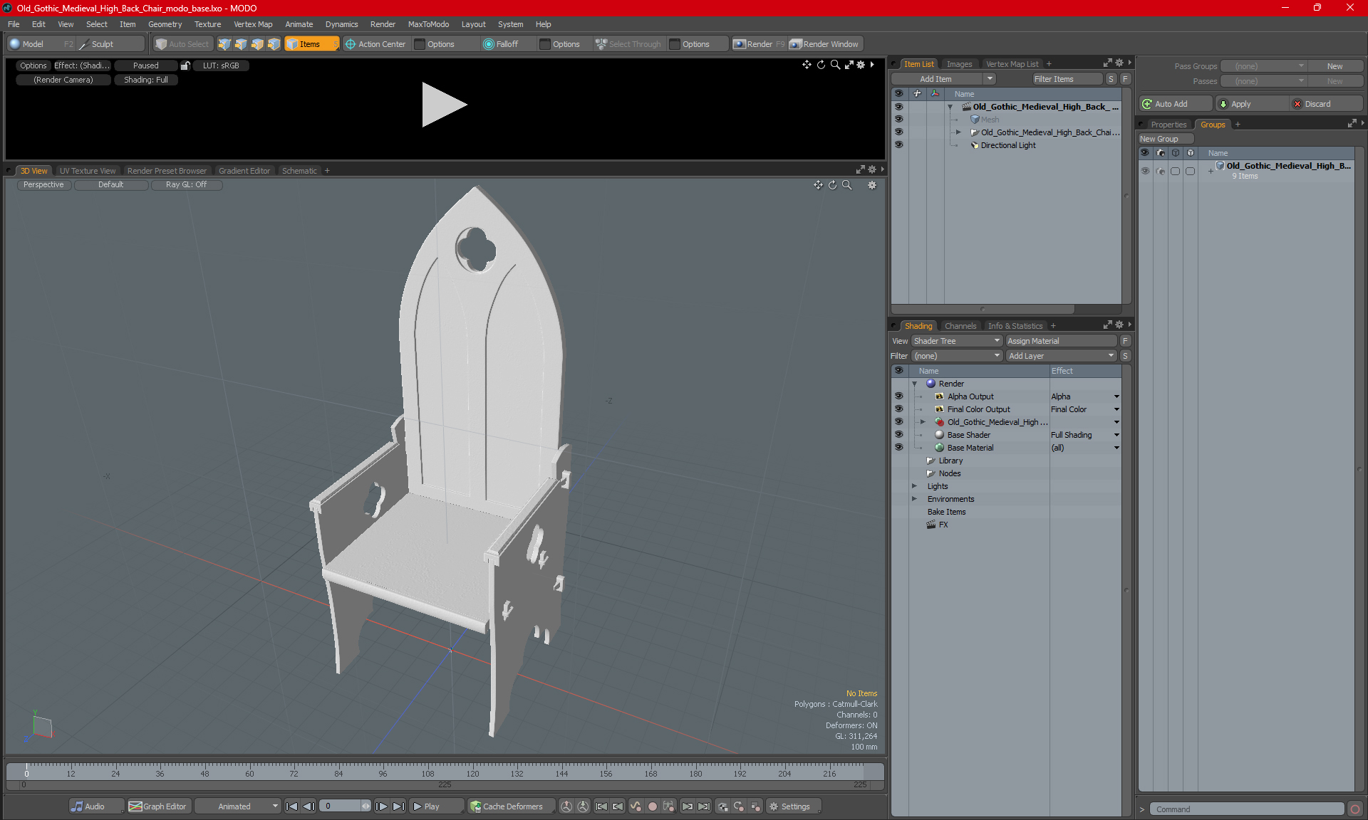 3D model Old Gothic Medieval High Back Chair