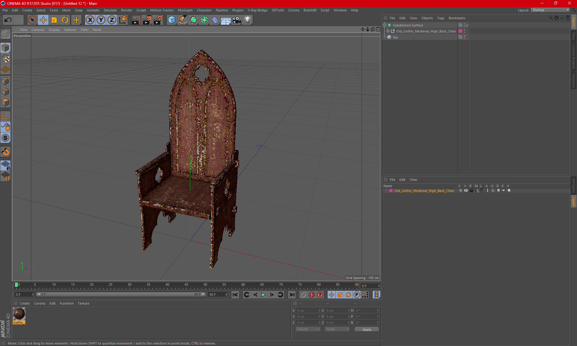 3D model Old Gothic Medieval High Back Chair