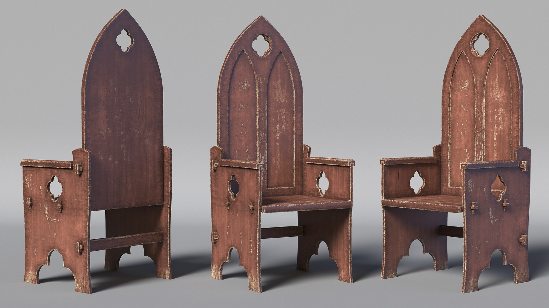 3D model Old Gothic Medieval High Back Chair