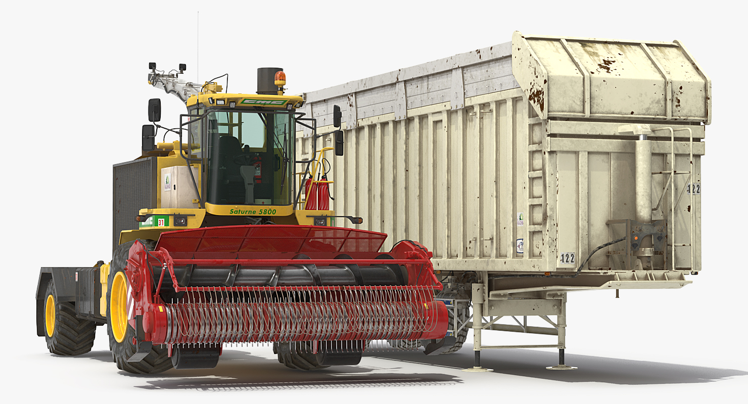 Combine Harvester CMC Saturne 5800 with Trailer Rigged 3D model