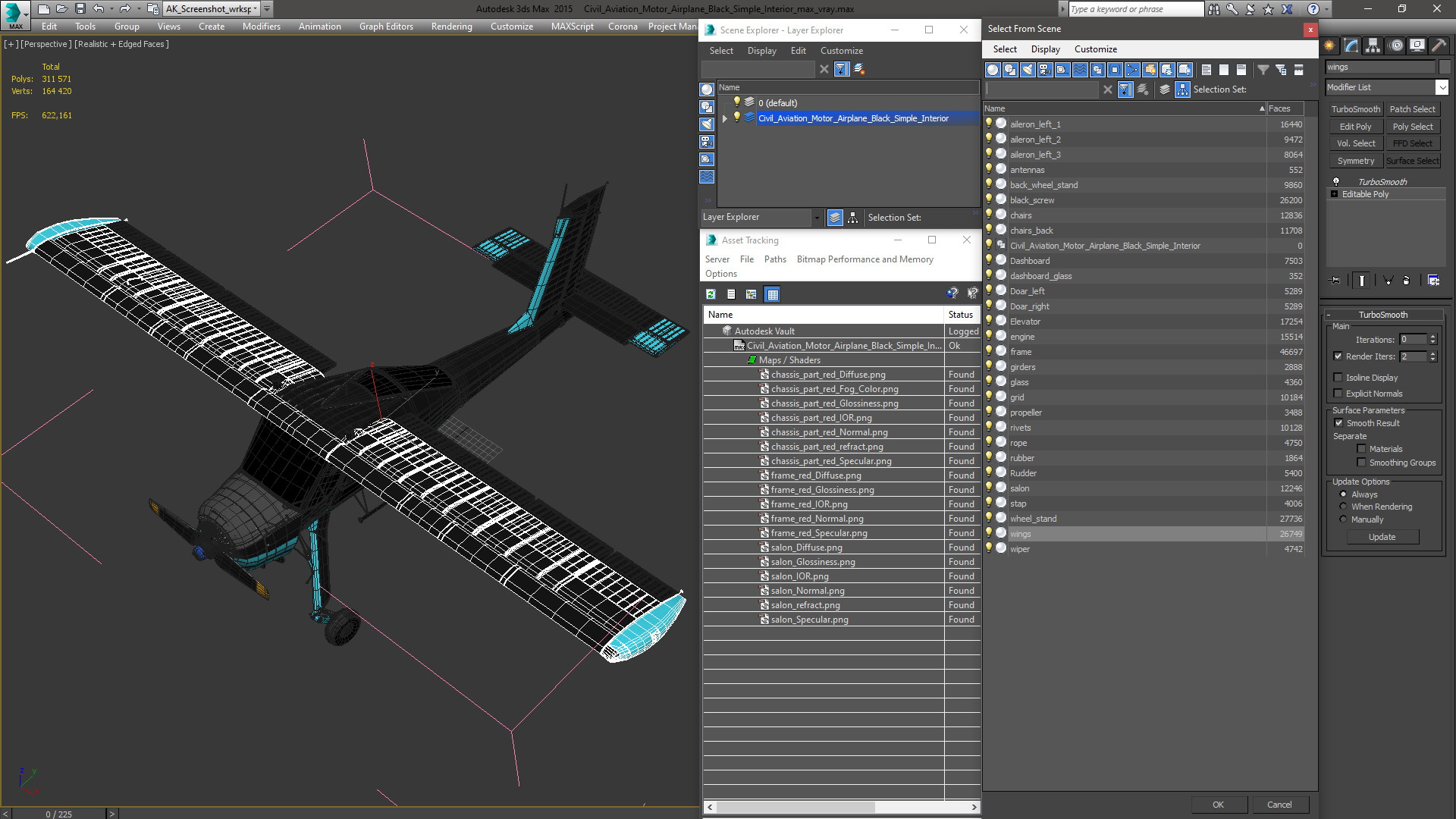 3D Civil Aviation Motor Airplane Black Simple Interior